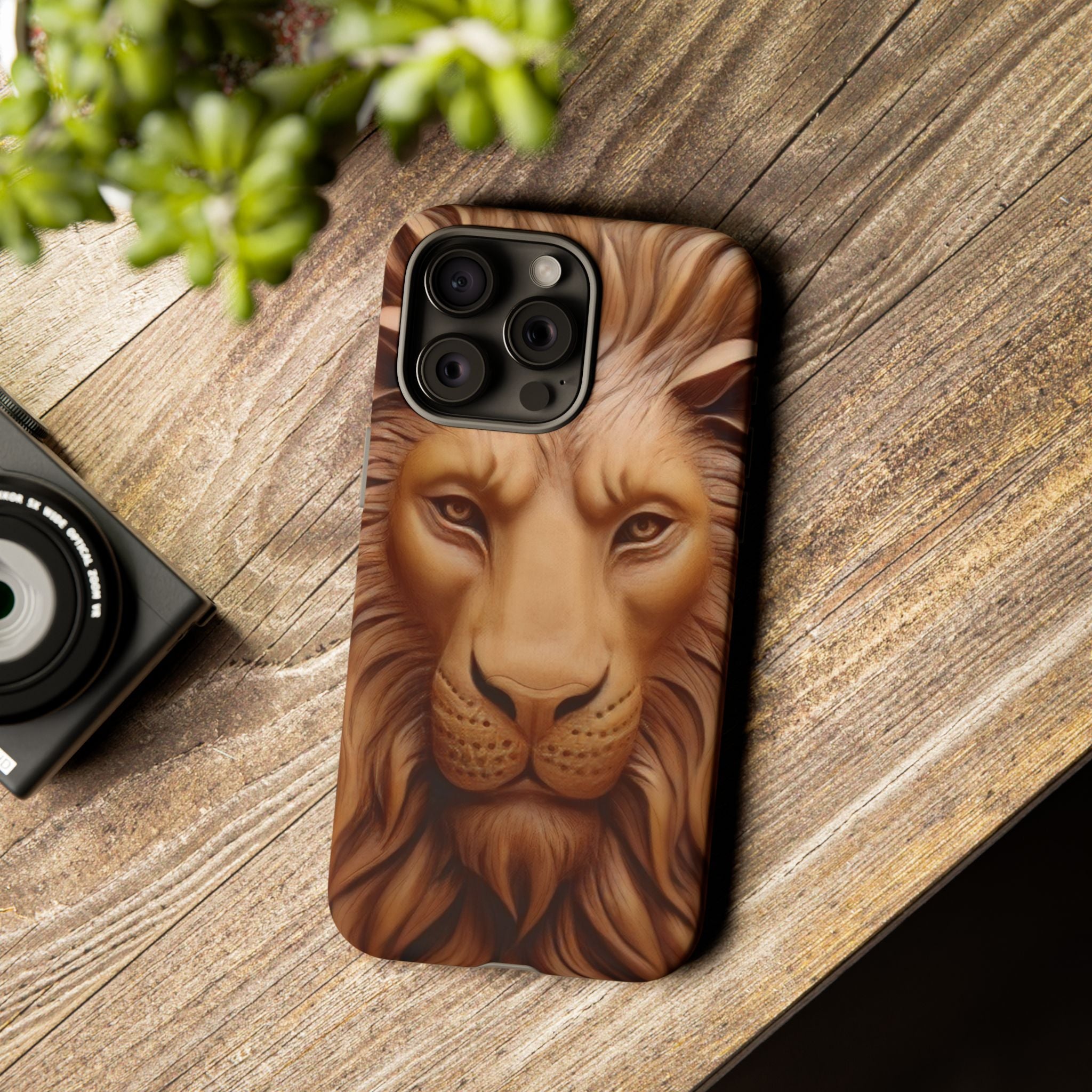 Majestic Lion Head Hexagon Stone iPhone Case