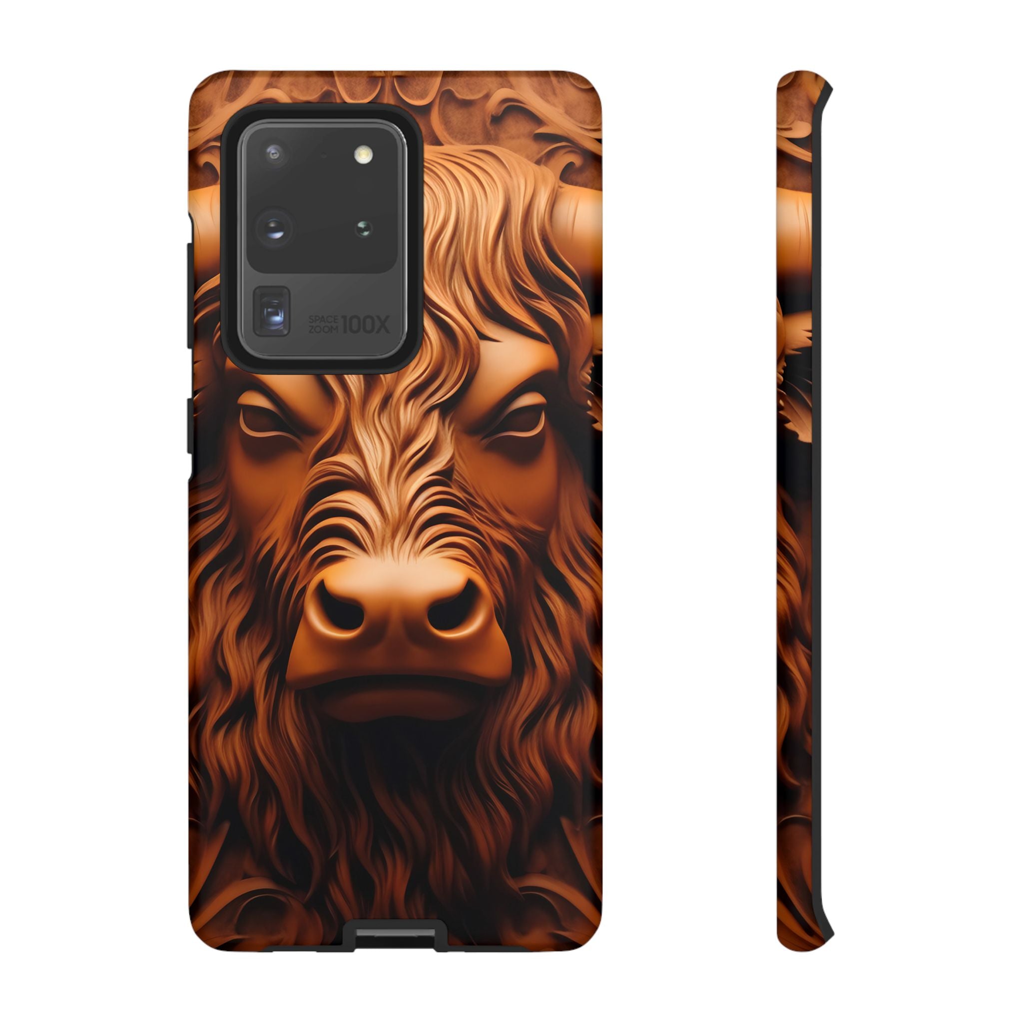 Intricate Bull Head Wood Carving Samsung Case