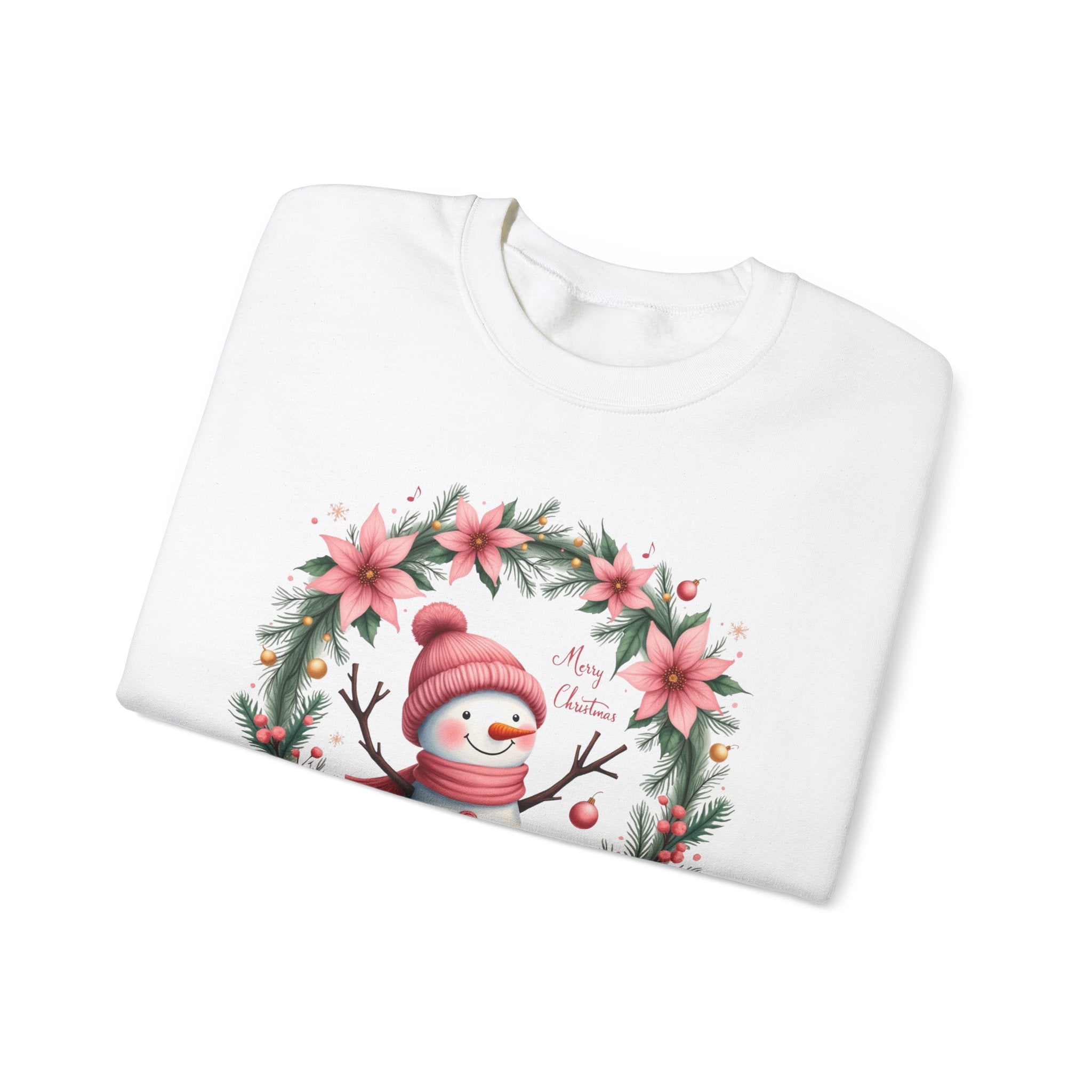 Pink Snowman Christmas Wreath Sweatshirt