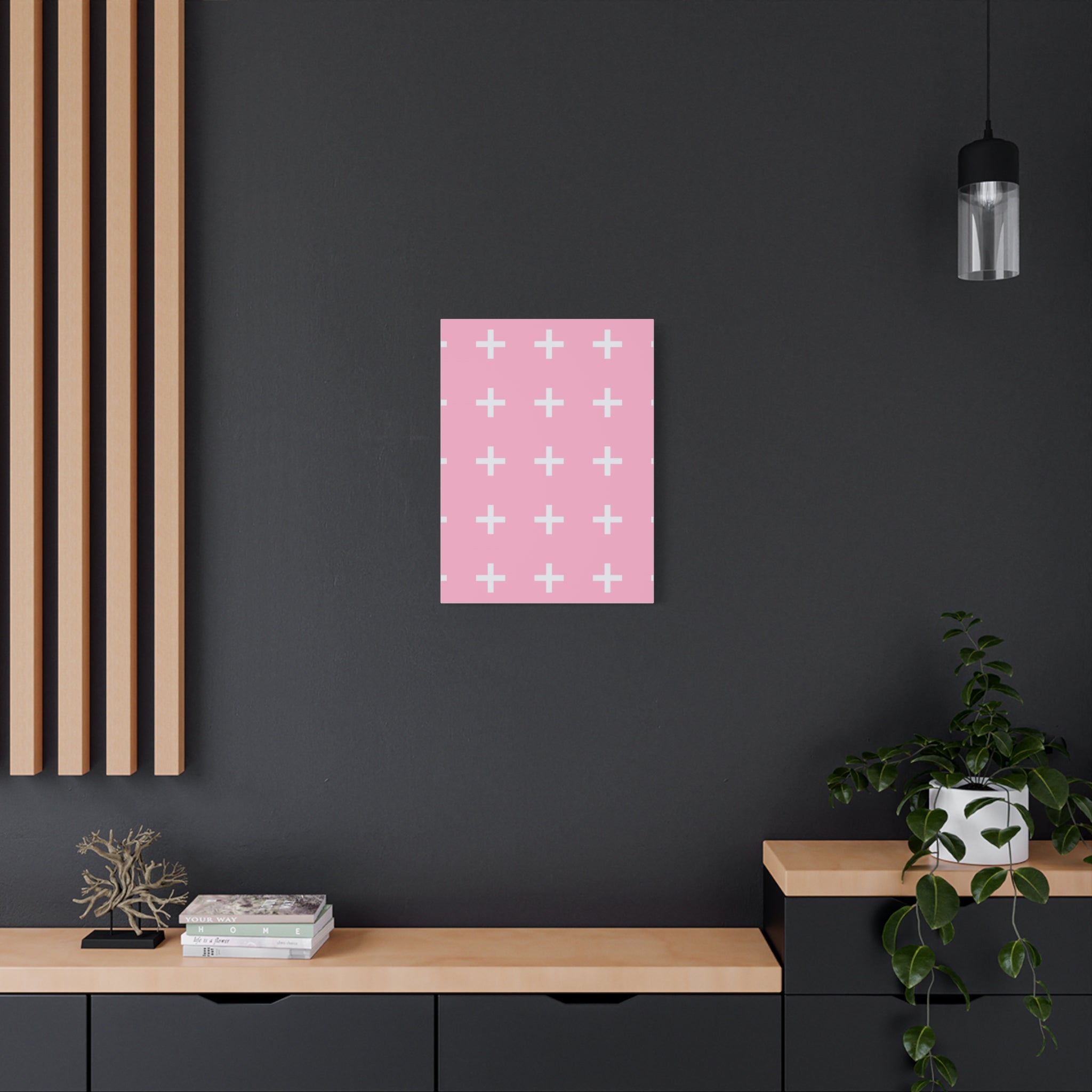 Pink Plus Sign Grid - Matte Canvas Art