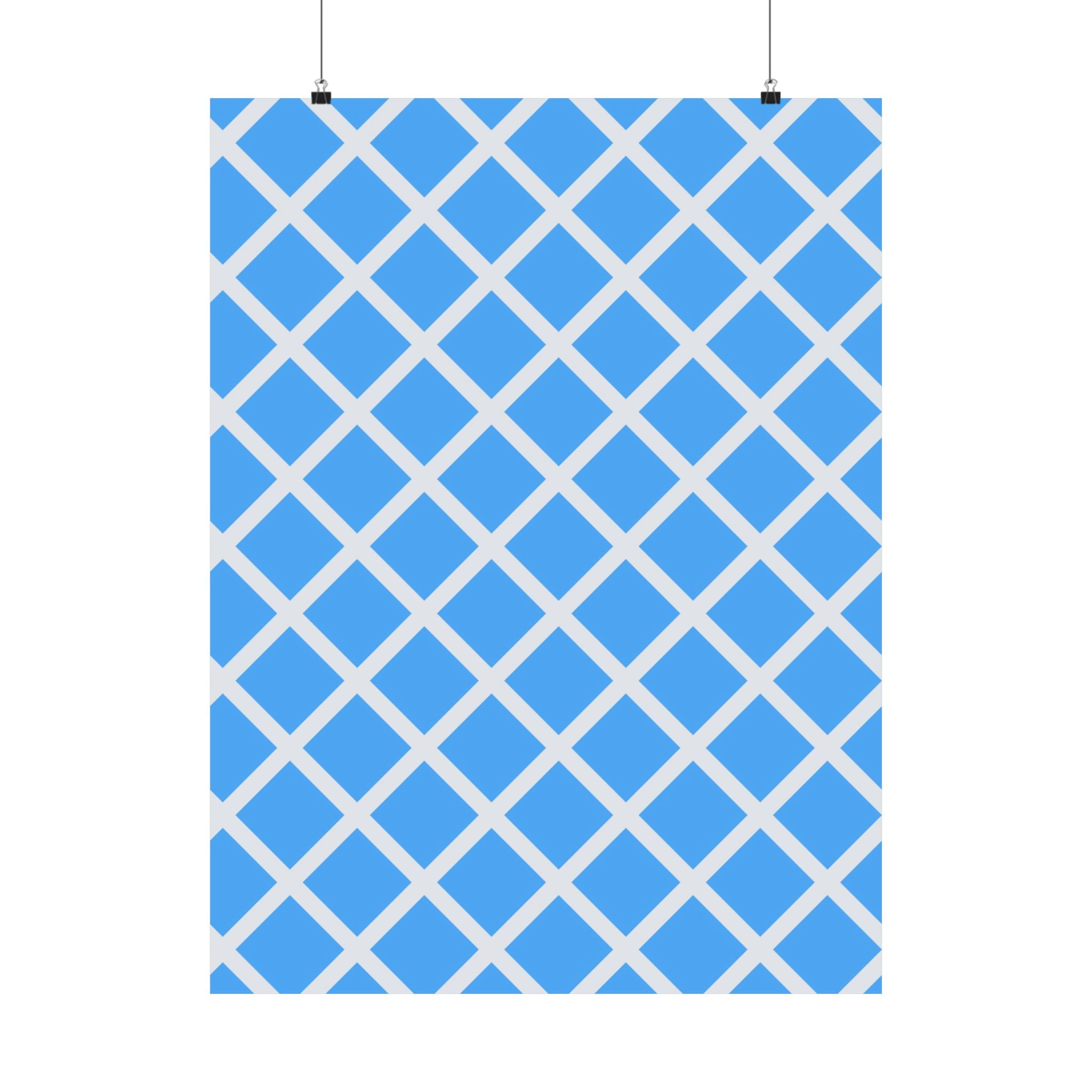 Sky Blue Diamond Grid Geometric Poster