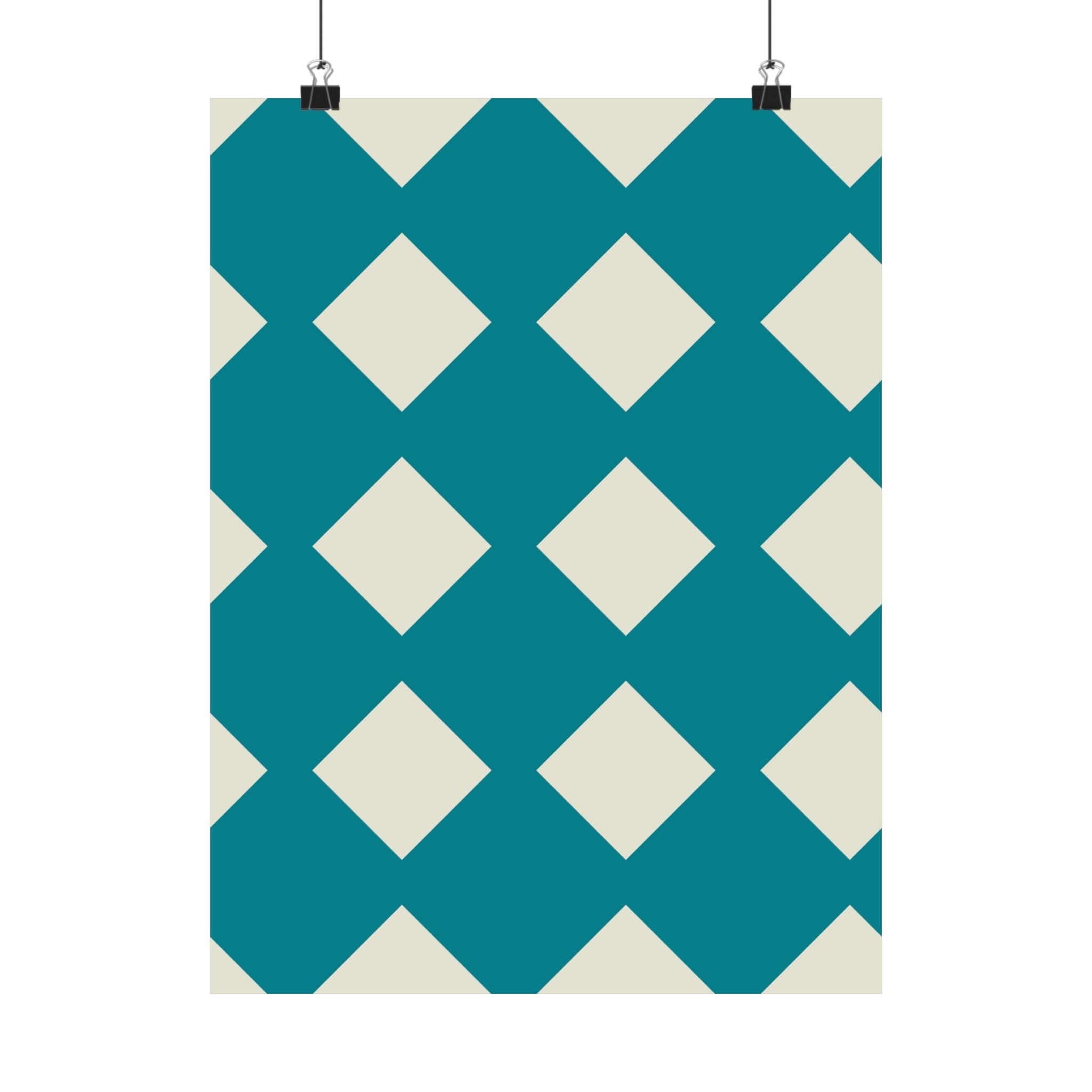 Teal & White Diamond Geometric Poster