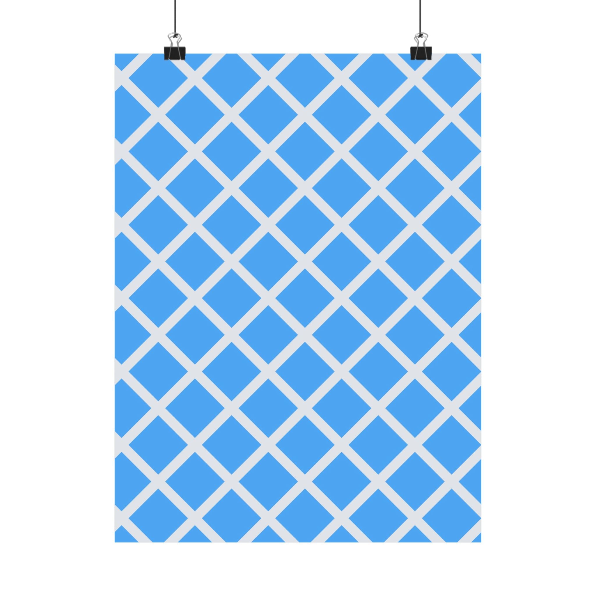 Sky Blue Diamond Grid Geometric Poster