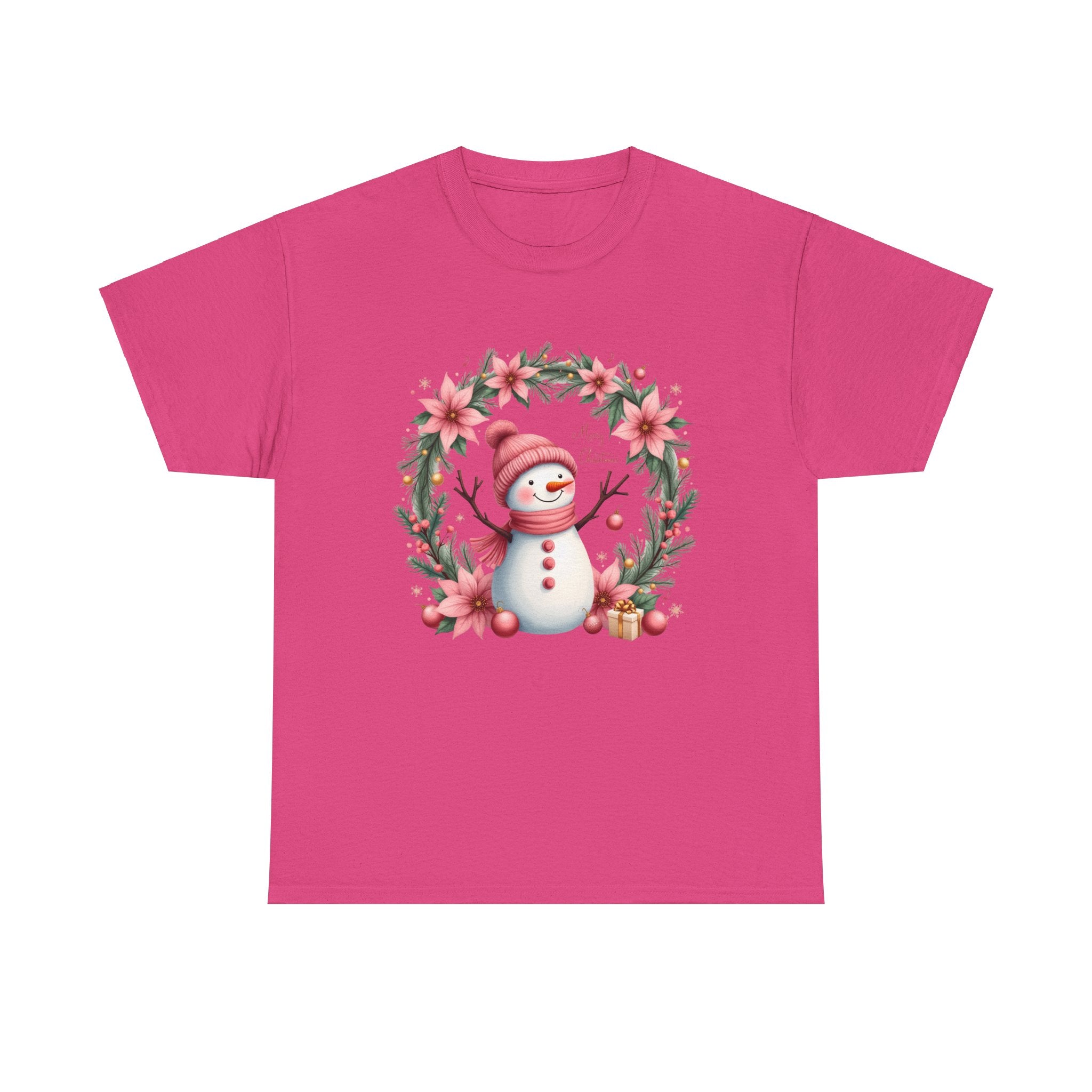 Pink Snowman Christmas Wreath T-Shirt