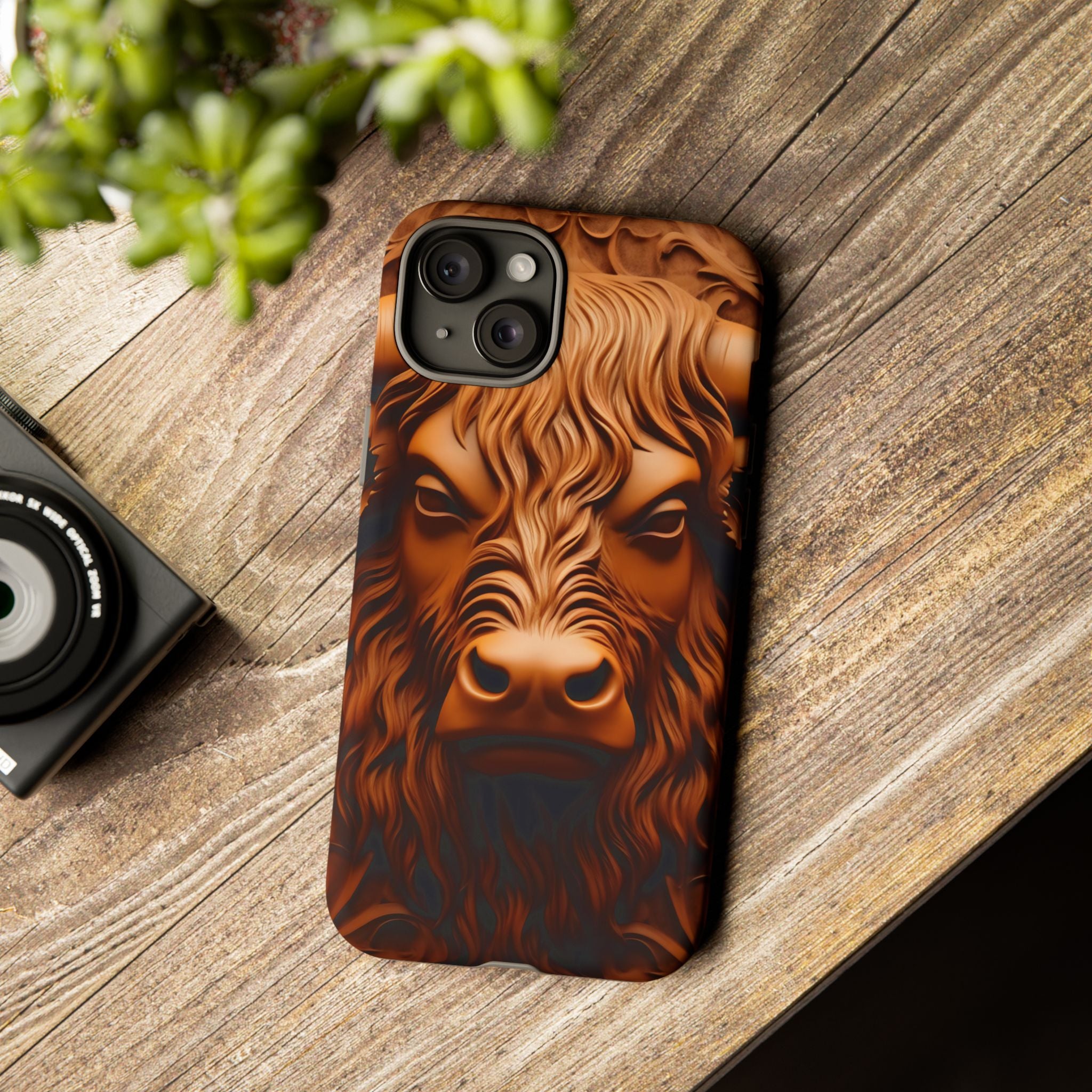 Bull Head Wood Carving iPhone Case - Rugged Texture