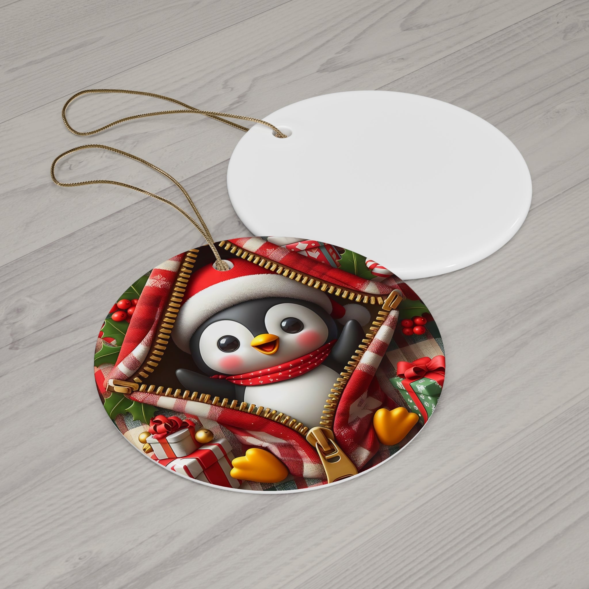 Cozy Penguin Christmas Ceramic Ornament