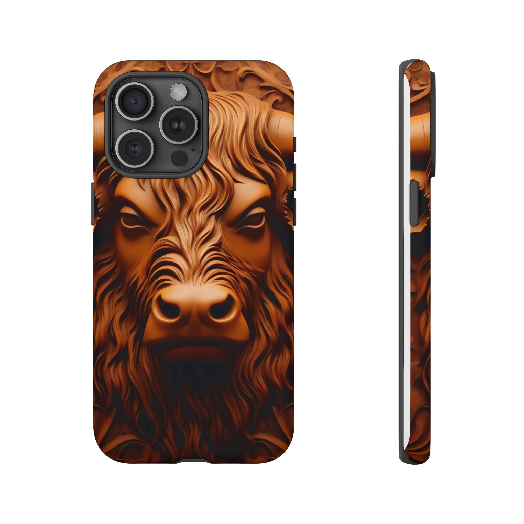 Bull Head Wood Carving iPhone Case - Rugged Texture