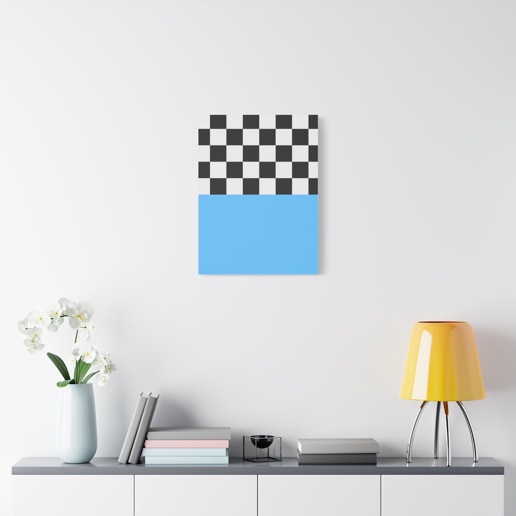 Checkered & Blue Abstract Matte Canvas Art