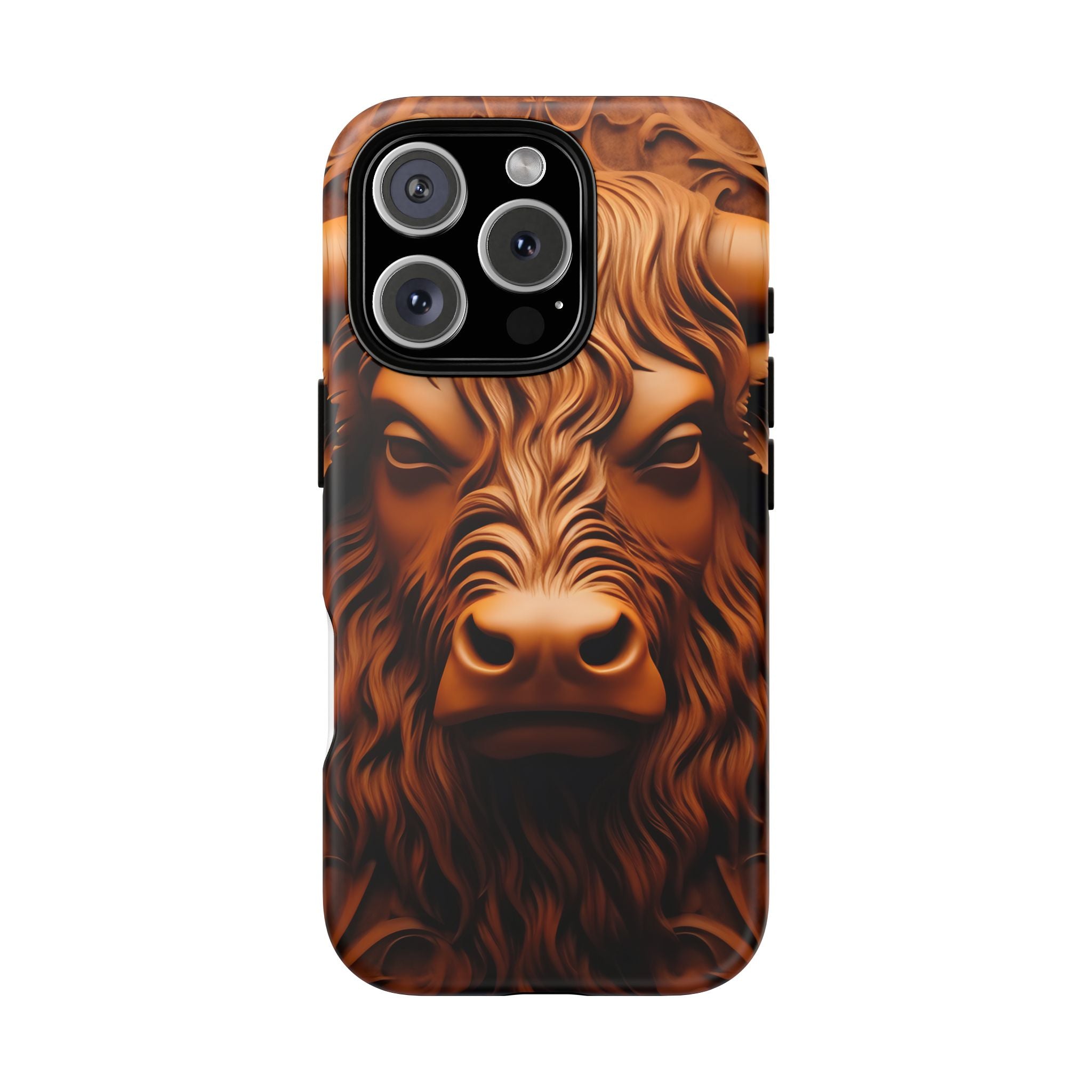 Bull Head Wood Carving iPhone Case - Rugged Texture