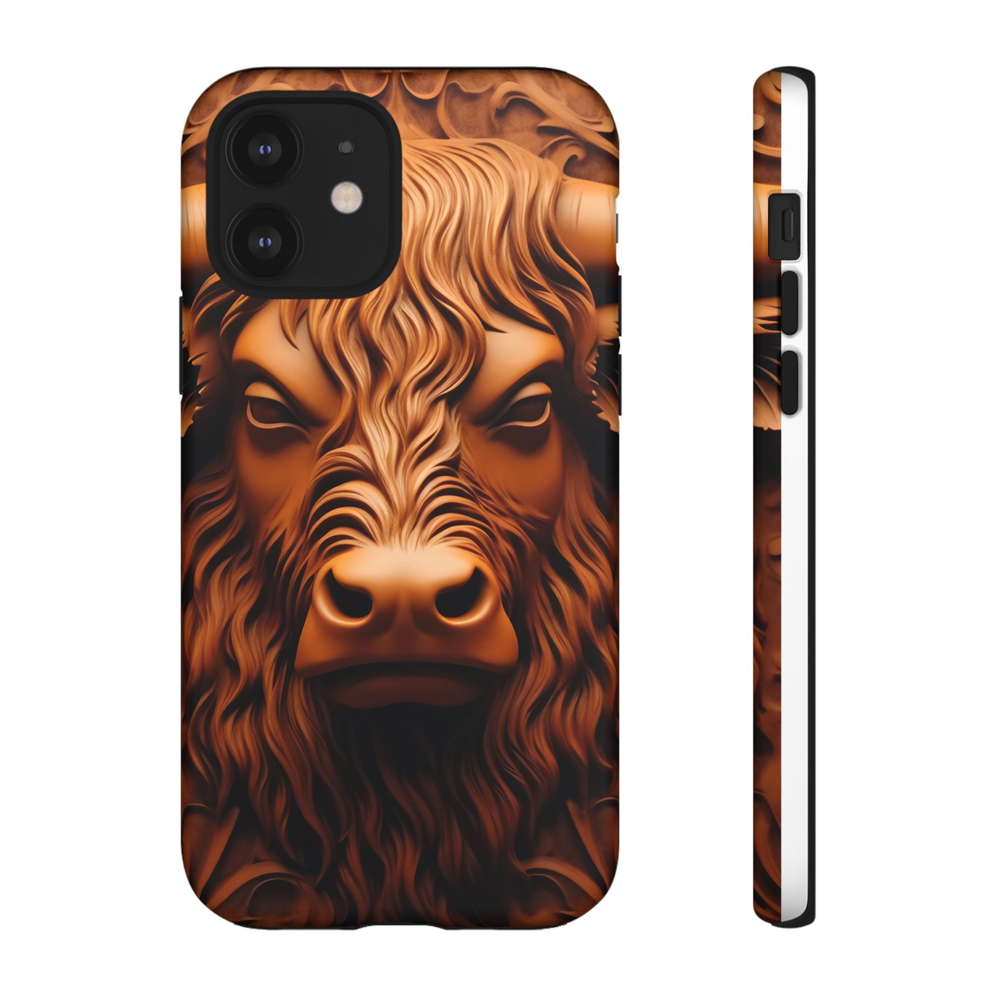 Bull Head Wood Carving iPhone Case - Rugged Texture