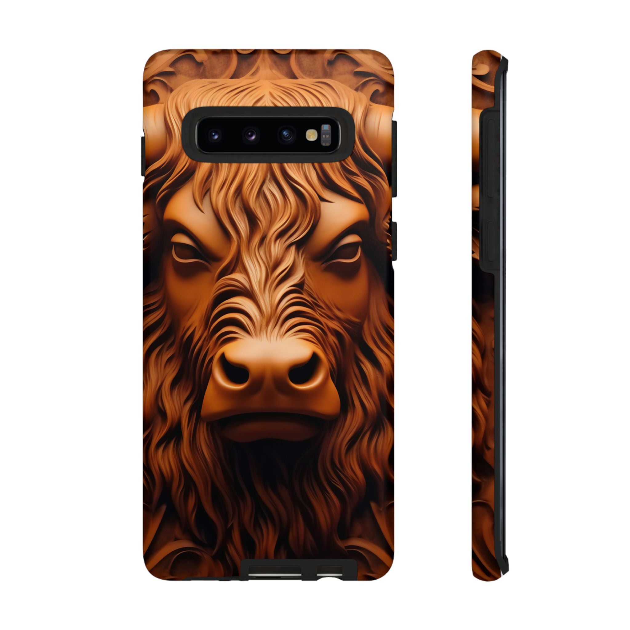 Intricate Bull Head Wood Carving Samsung Case