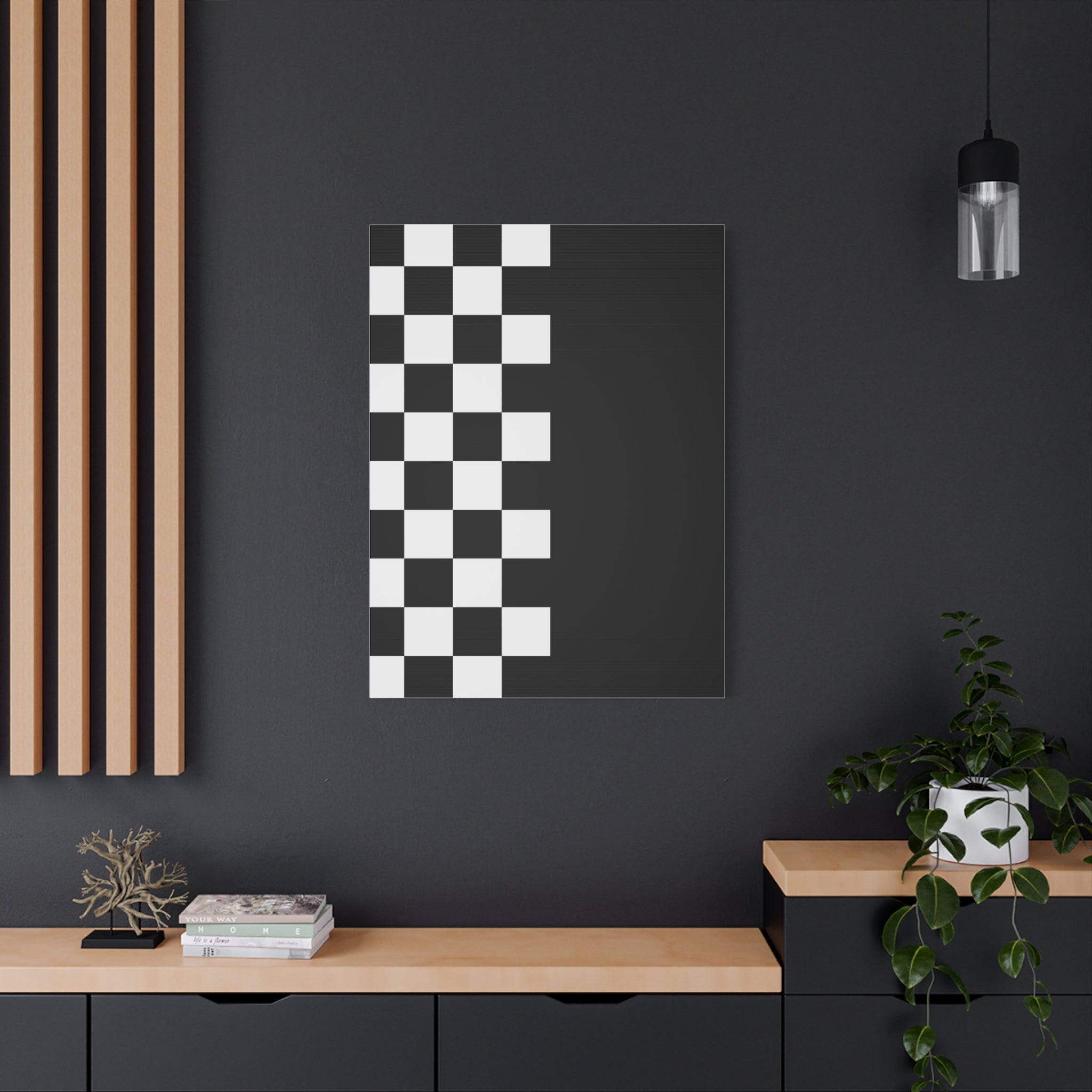 Abstract Black & White Checkered Canvas Art