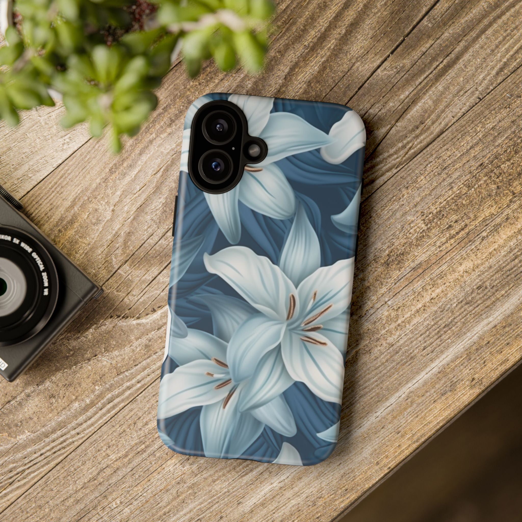 Pastel Blue Lily iPhone Case - Hexagon Stone