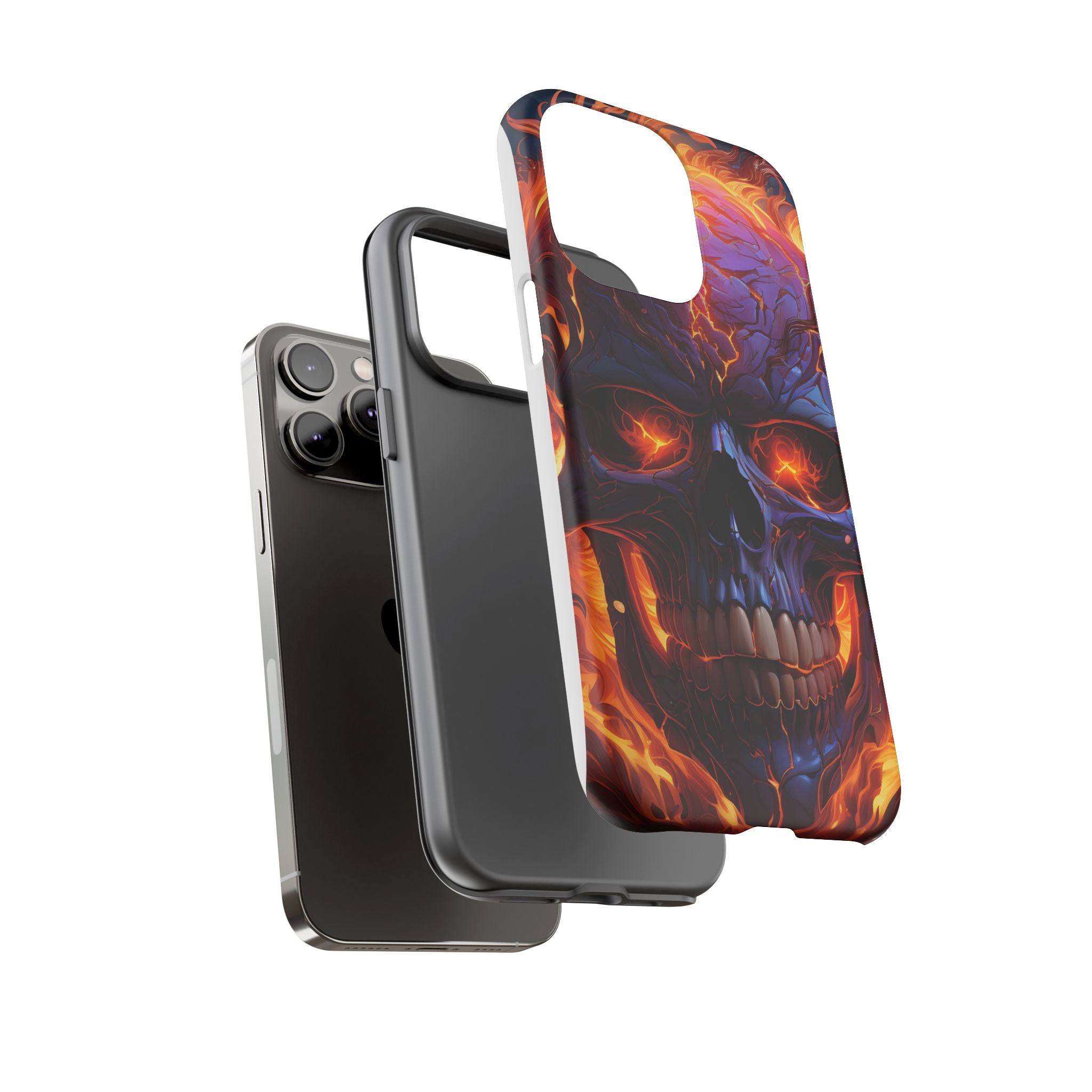 Fiery Skull Hexagon iPhone Case - Rugged Texture