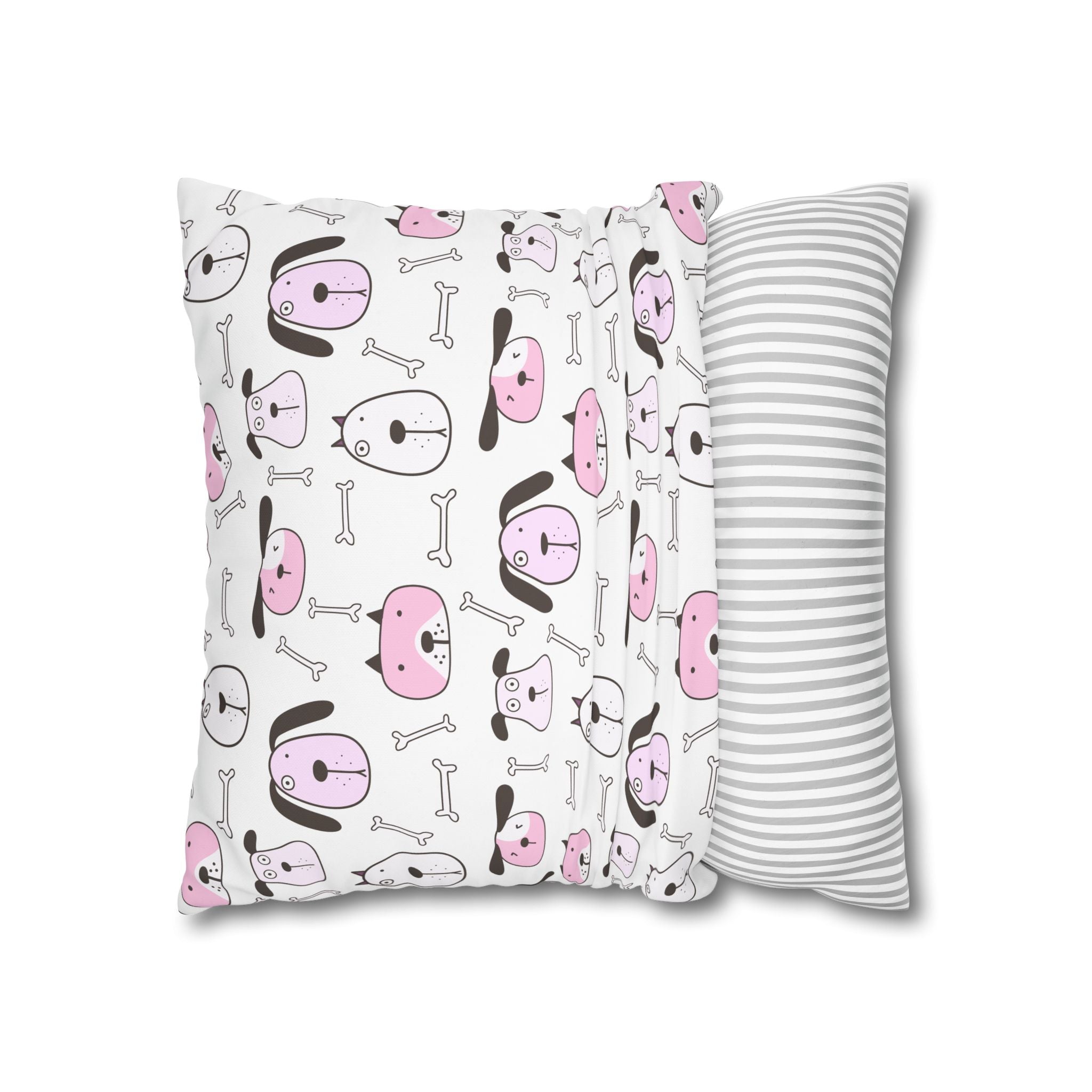 Cute Dog Bone Pillowcase - Pink & White