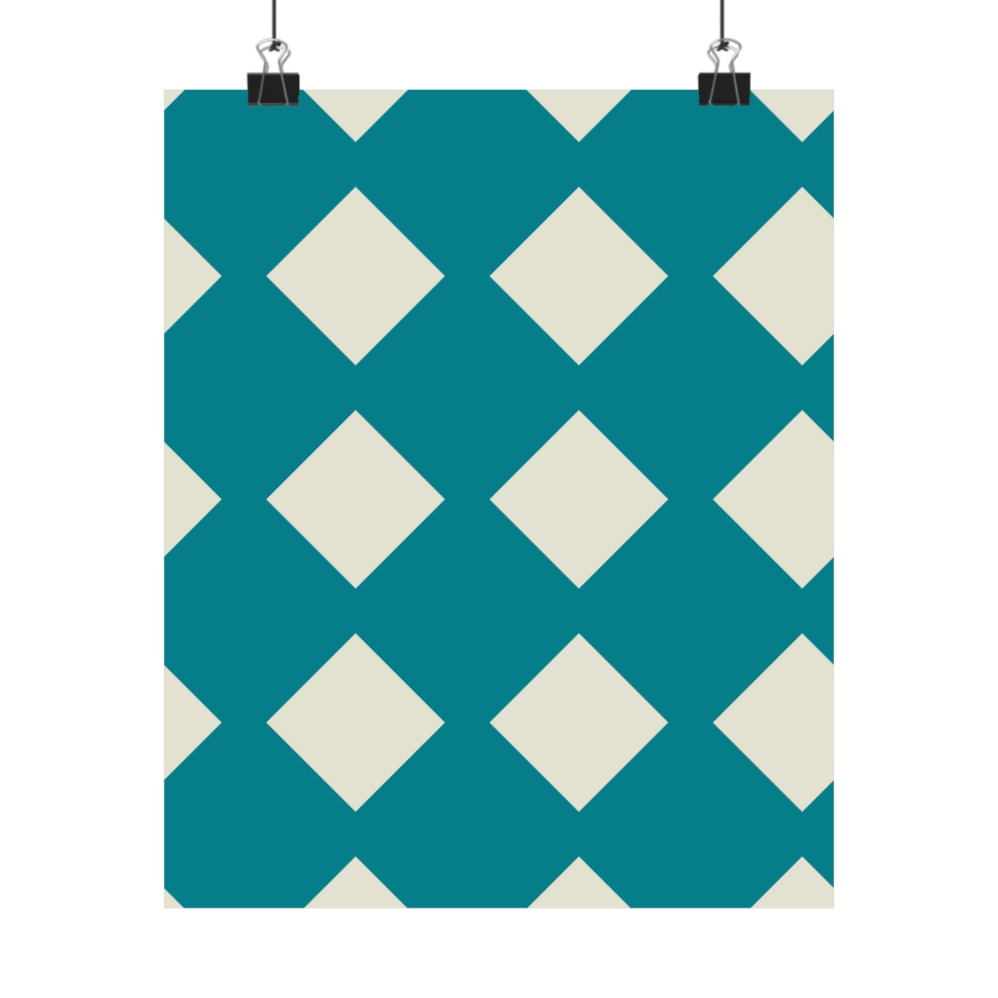 Teal & White Diamond Geometric Poster