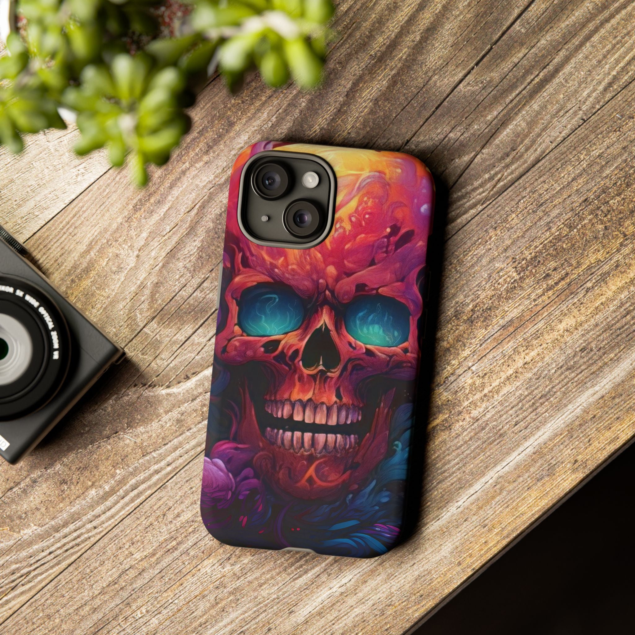 Fiery Skull Hexagon iPhone Case - Rugged Texture