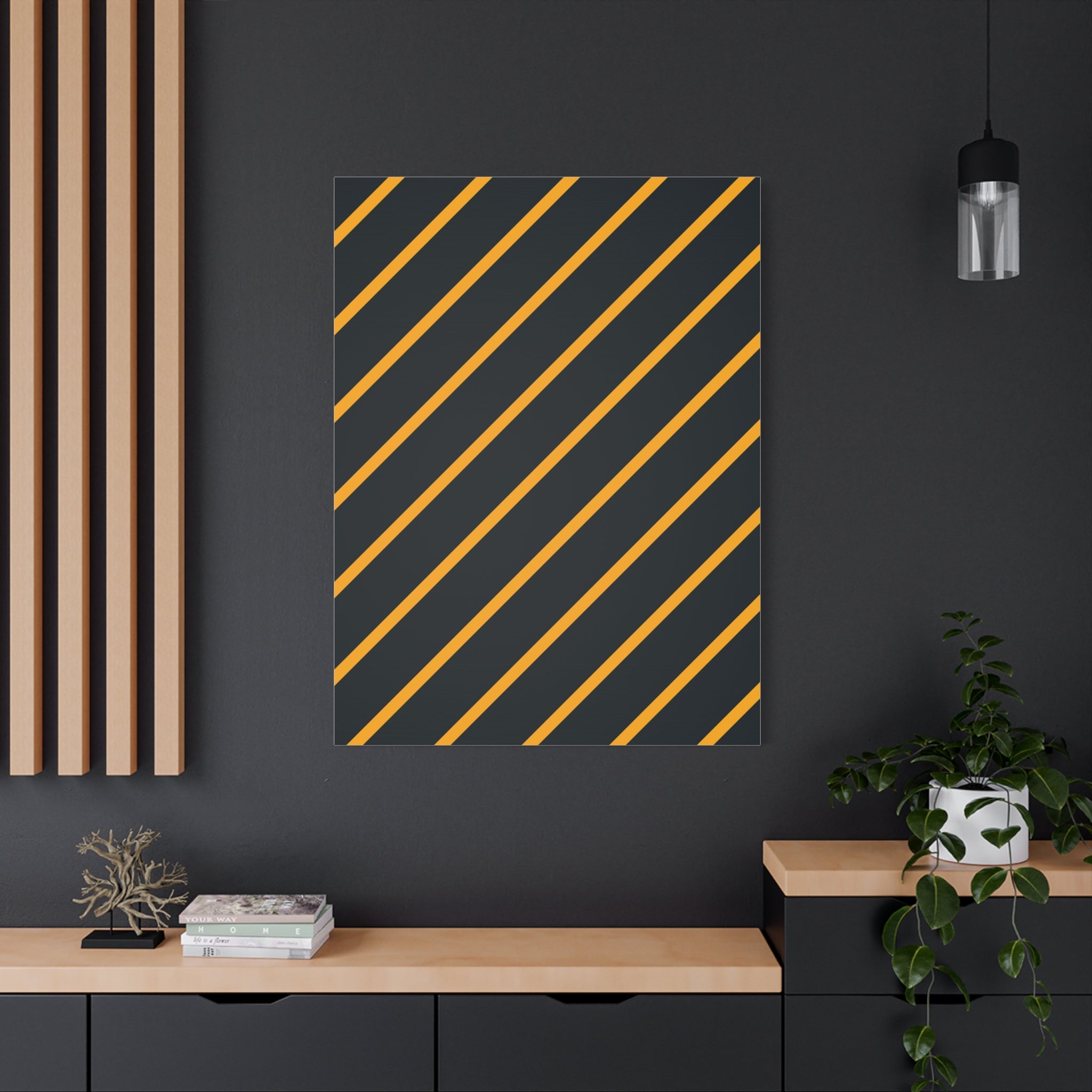 Bold Orange Diagonal Stripes Matte Canvas Art