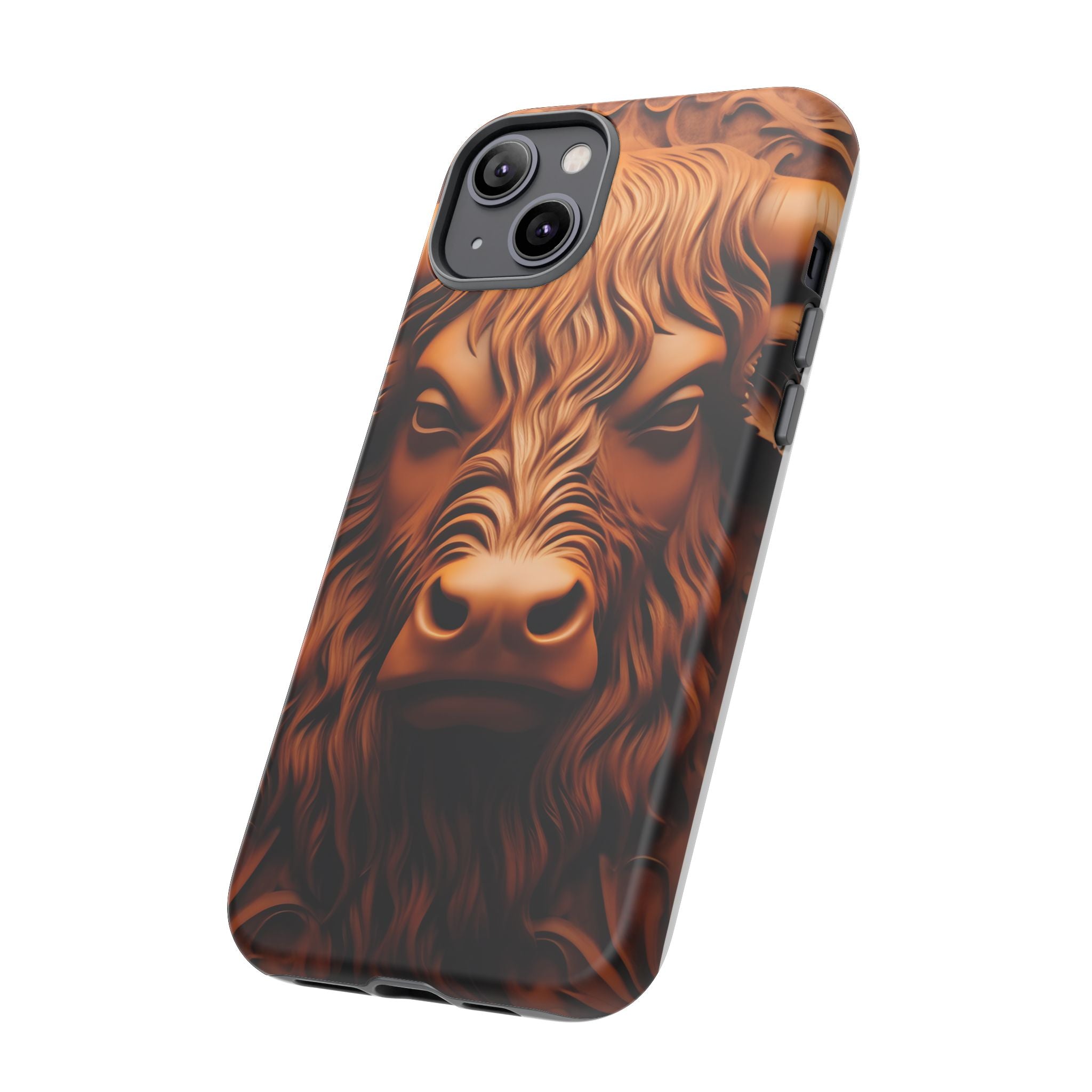 Bull Head Wood Carving iPhone Case - Rugged Texture