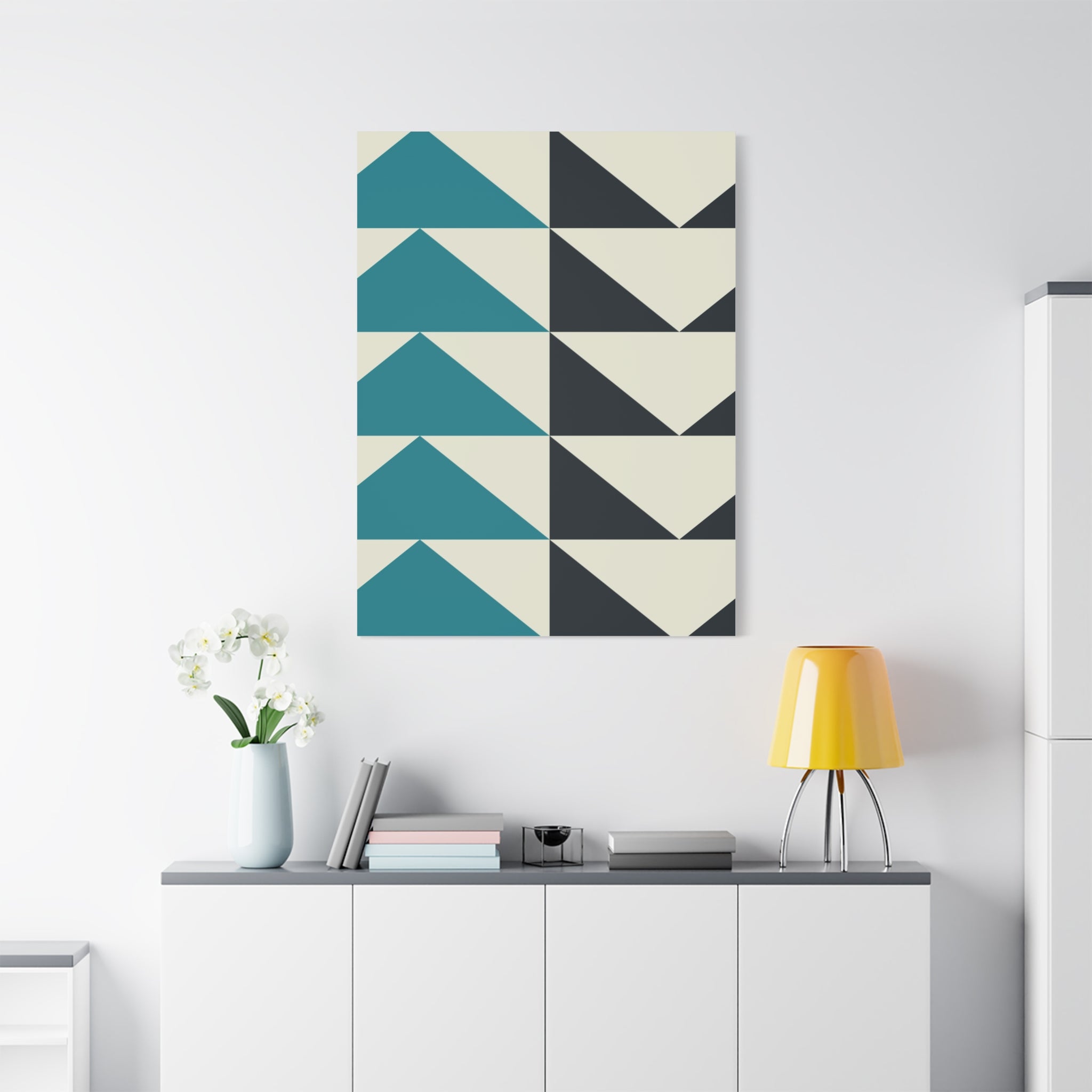 Geometric Triangle Canvas Art - Teal & Black