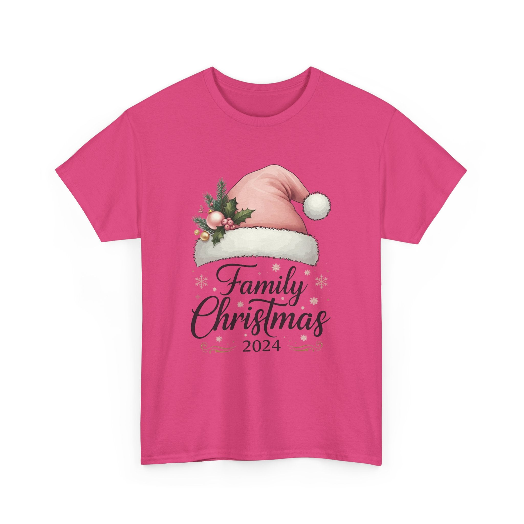 Pink Santa Hat Family Christmas 2024 Tee