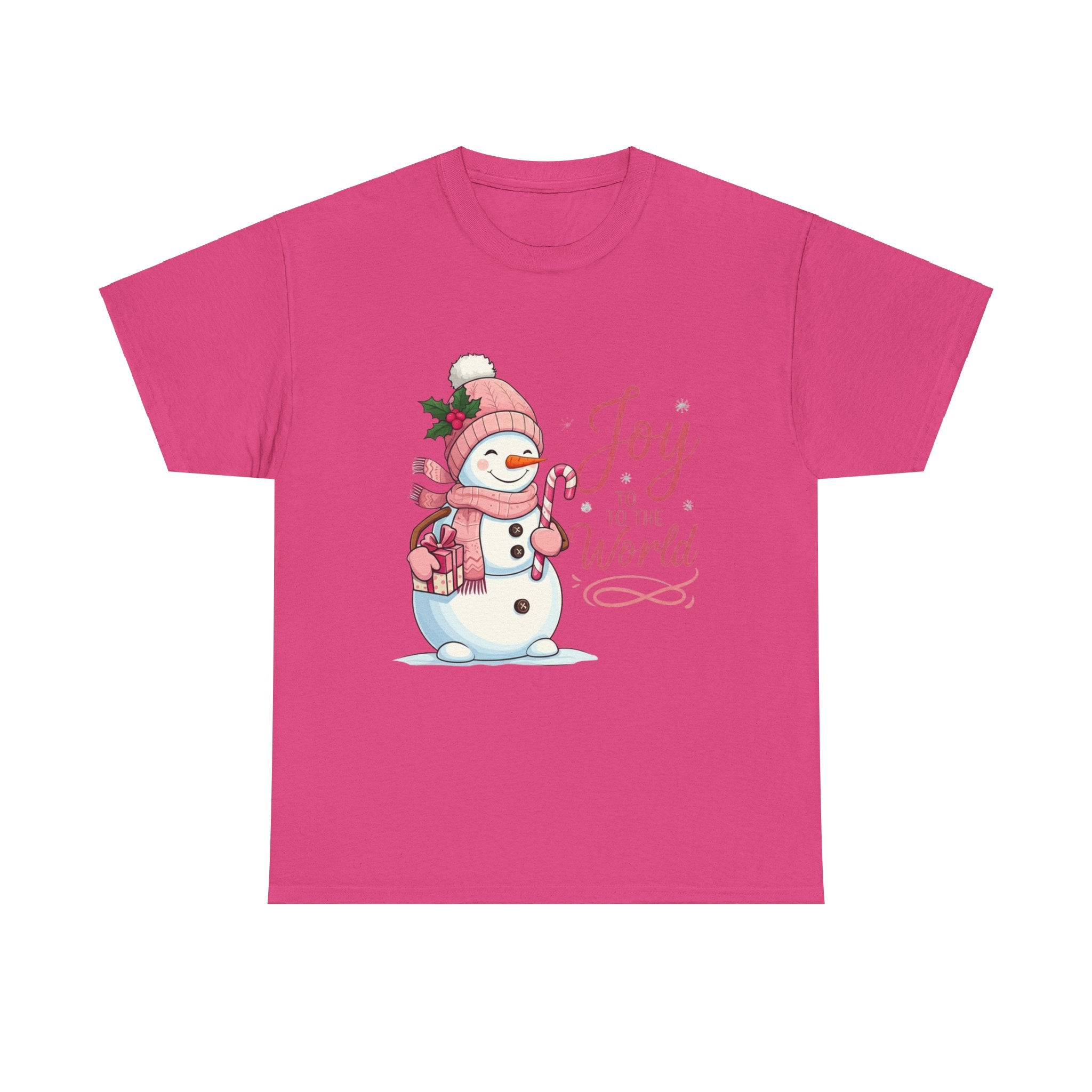 Pink Snowman Joy to the World Xmas Tee