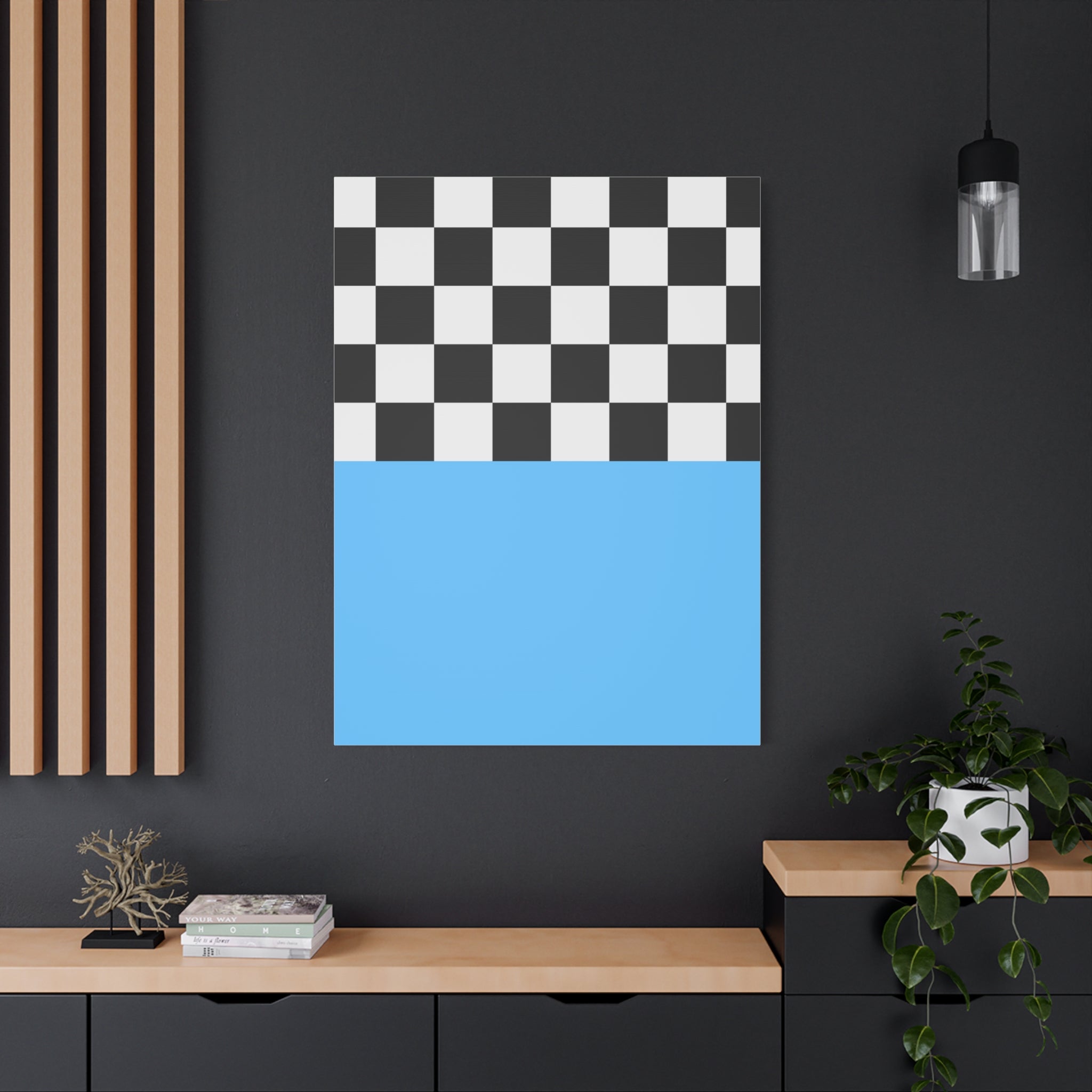 Checkered & Blue Abstract Matte Canvas Art