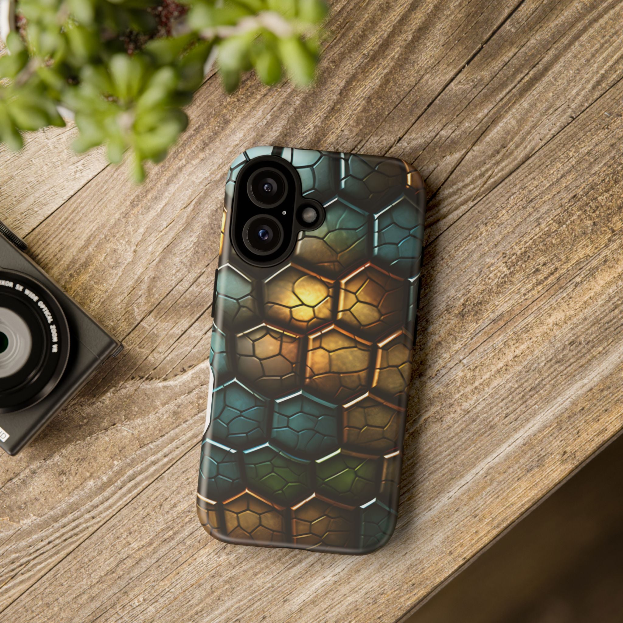 HexaScale iPhone Case: Teal & Bronze