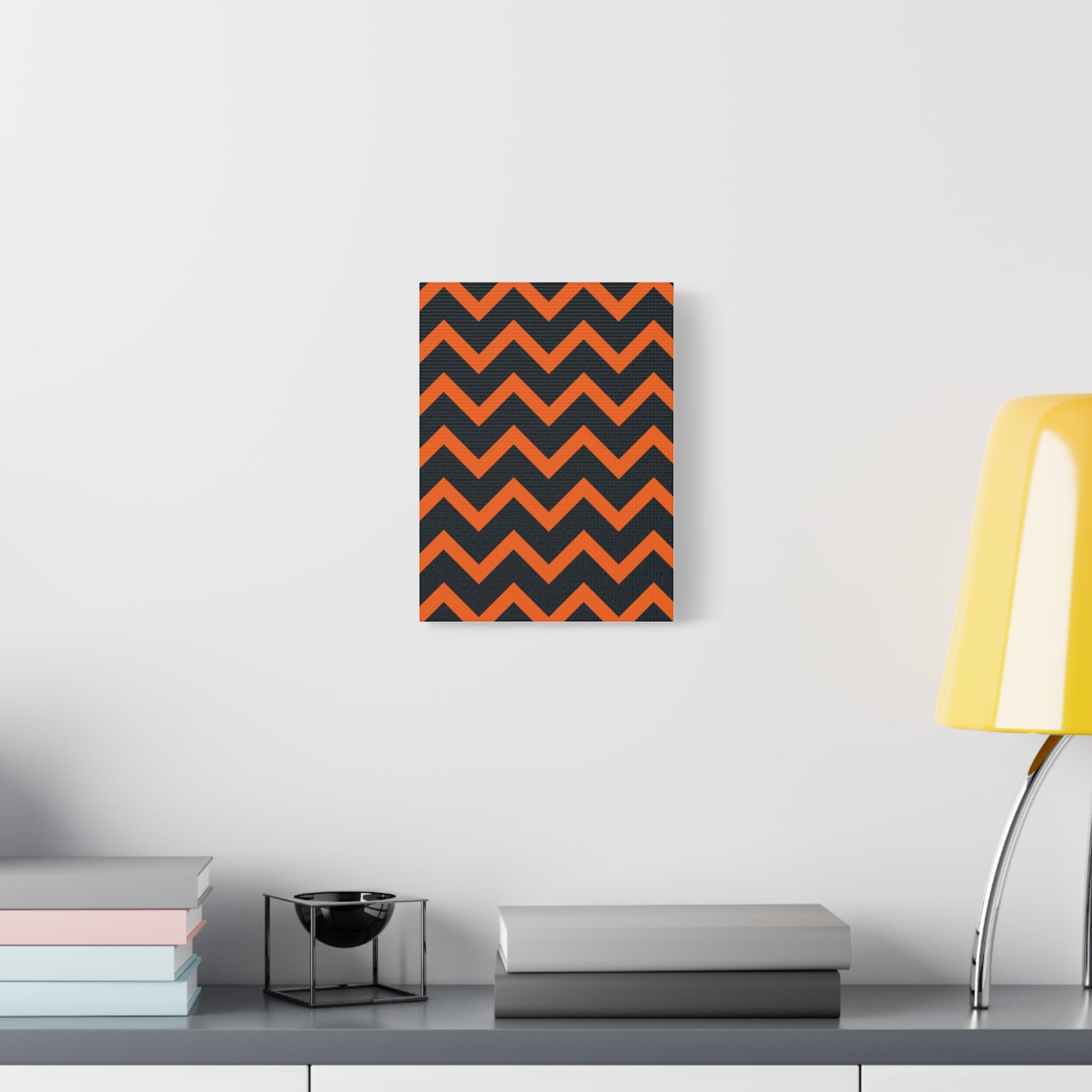 Orange & Navy Chevron Matte Canvas Art