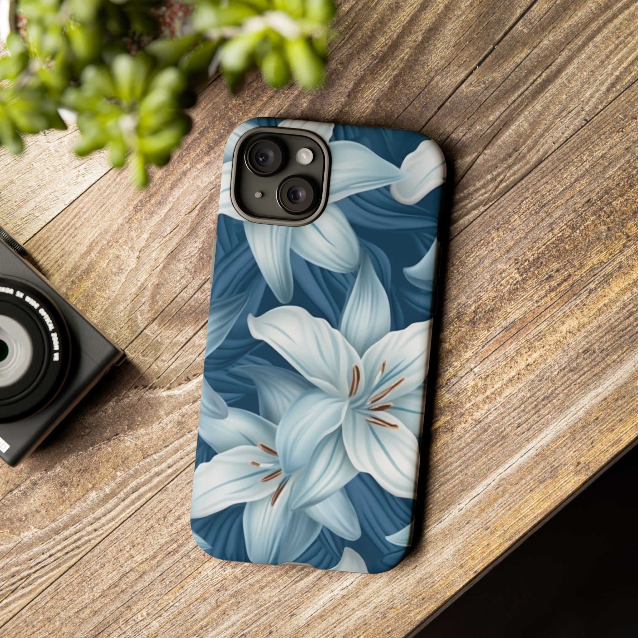 Pastel Blue Lily iPhone Case - Hexagon Stone