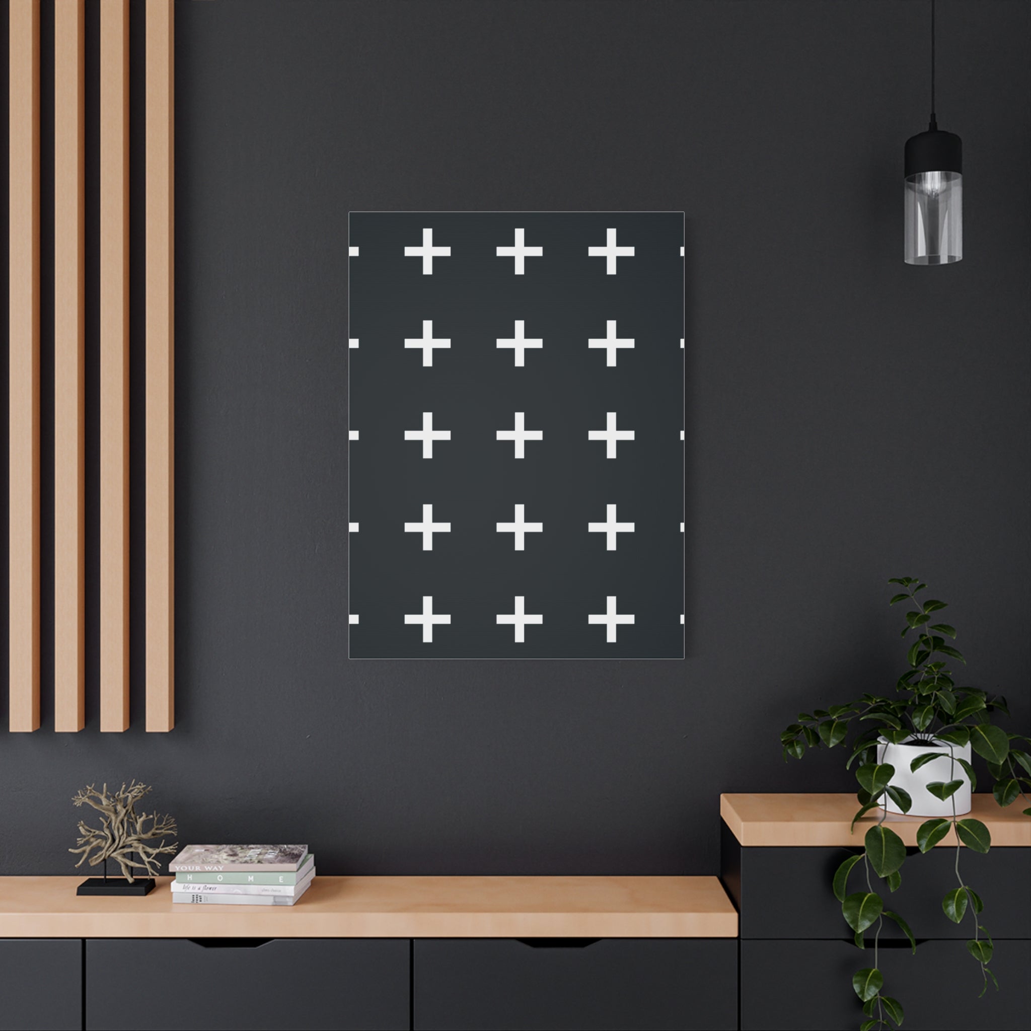 Teal Plus Sign Grid Canvas Art