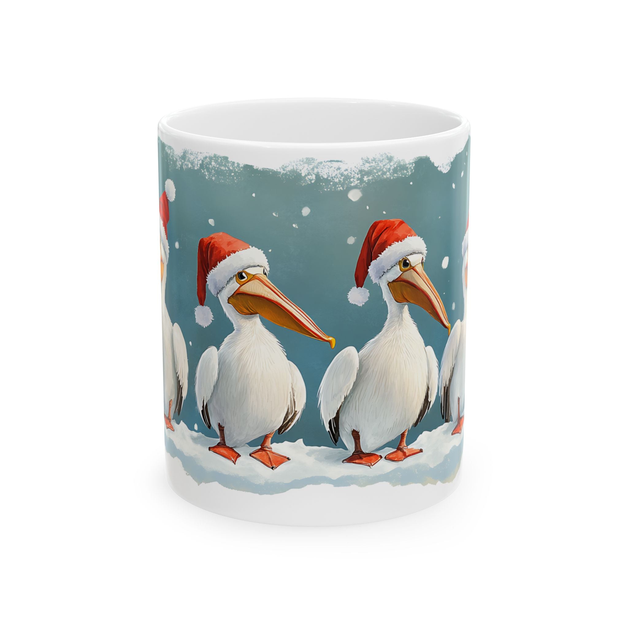 Snowy Pelican Christmas Mugs