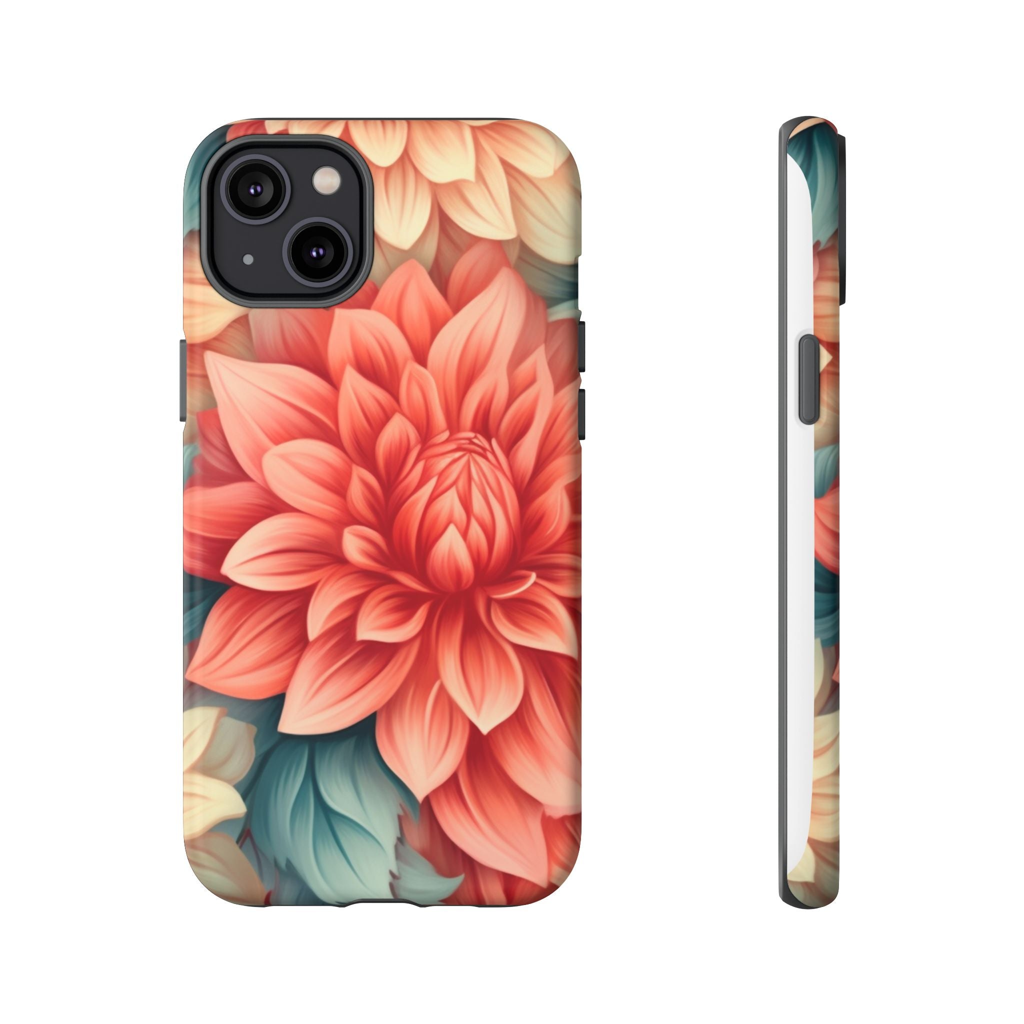 Coral Dahlia Hexagon iPhone Case - Rugged Texture