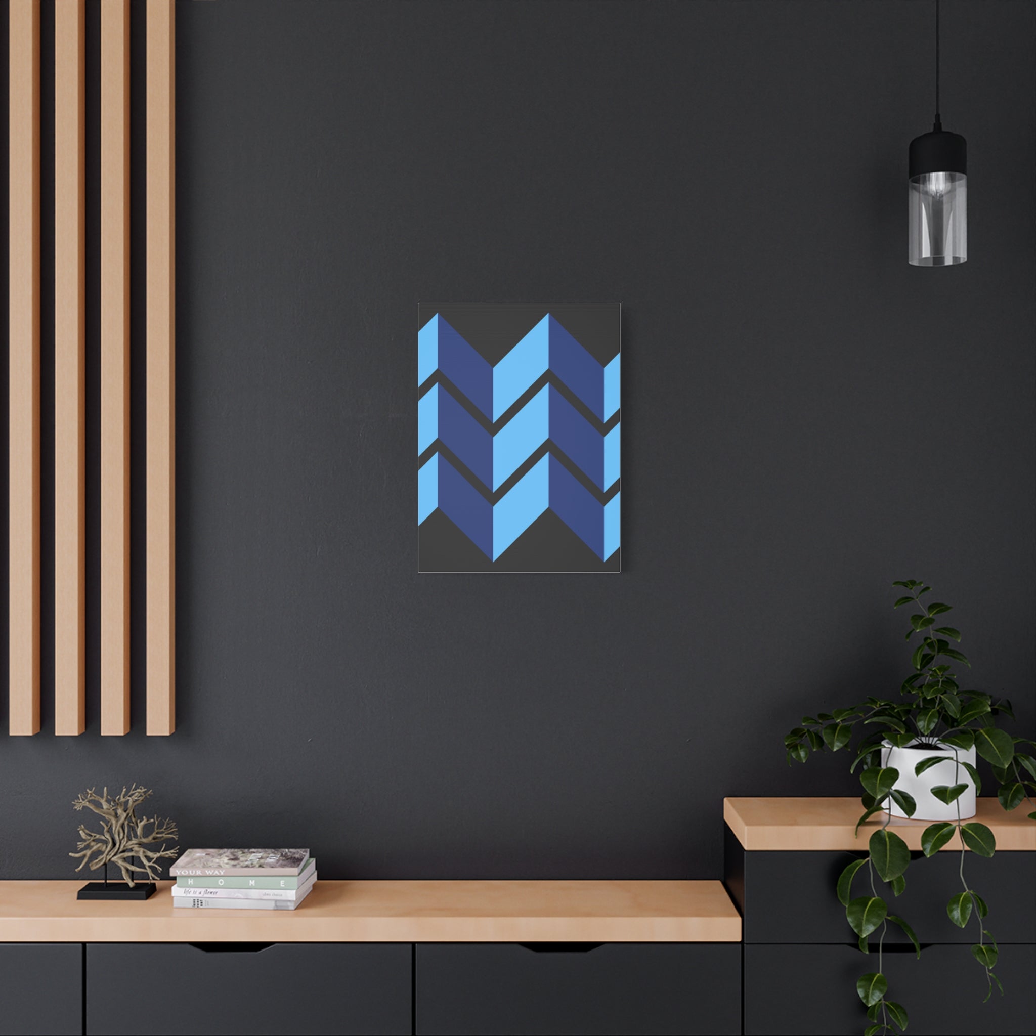 Abstract Blue Chevron Canvas Art