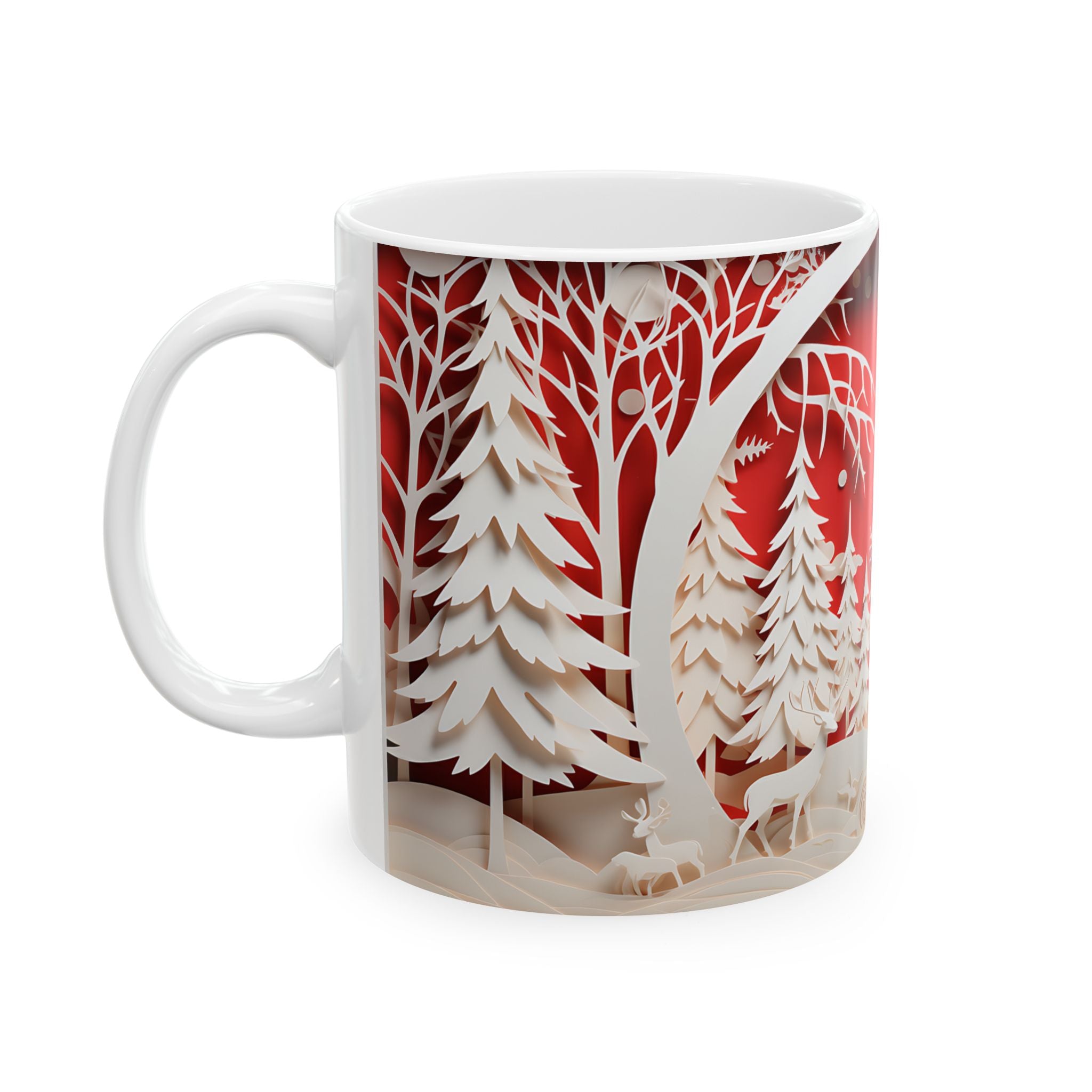 Winter Forest Deer Papercut Mug