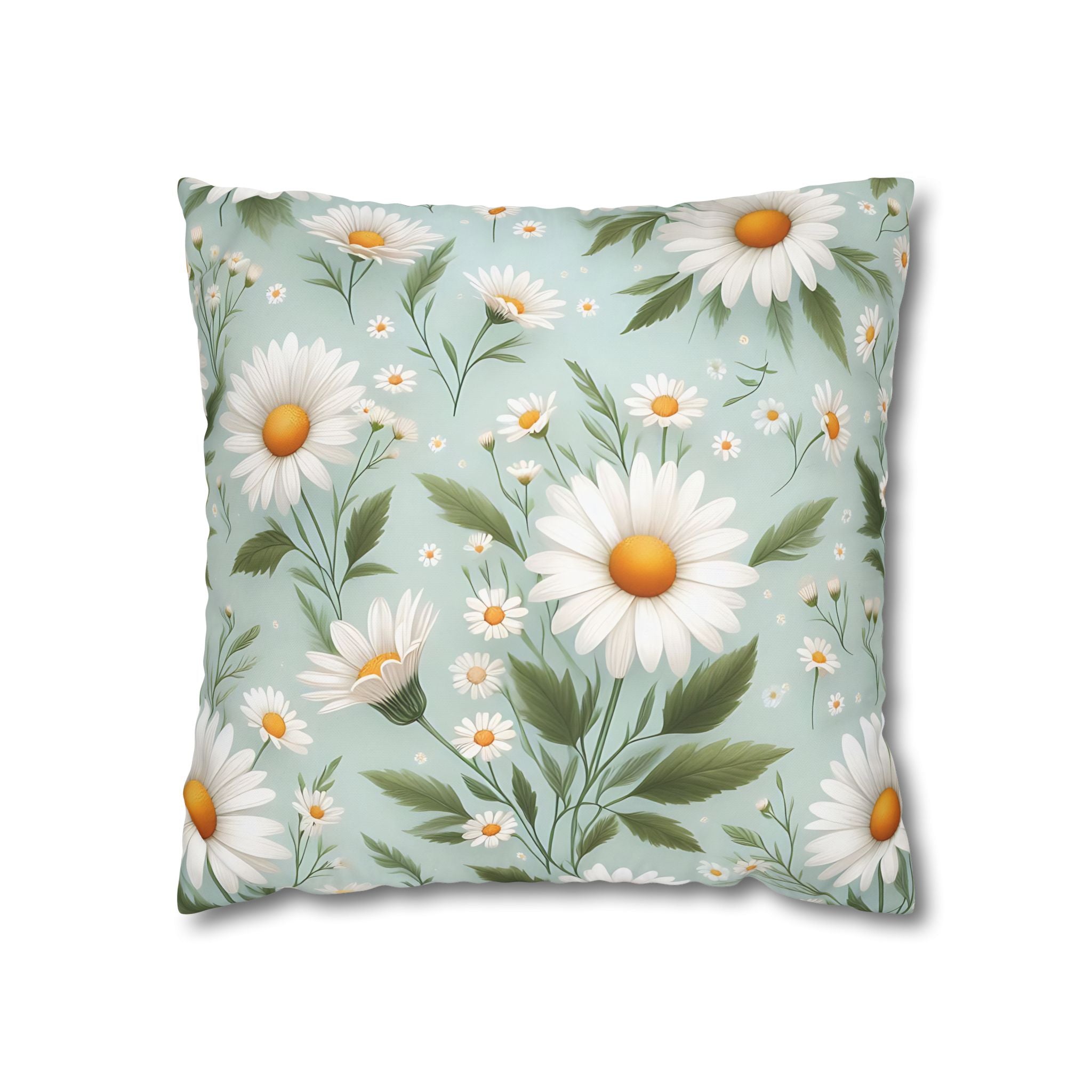 Daisy Floral Pillowcase - Teal & White