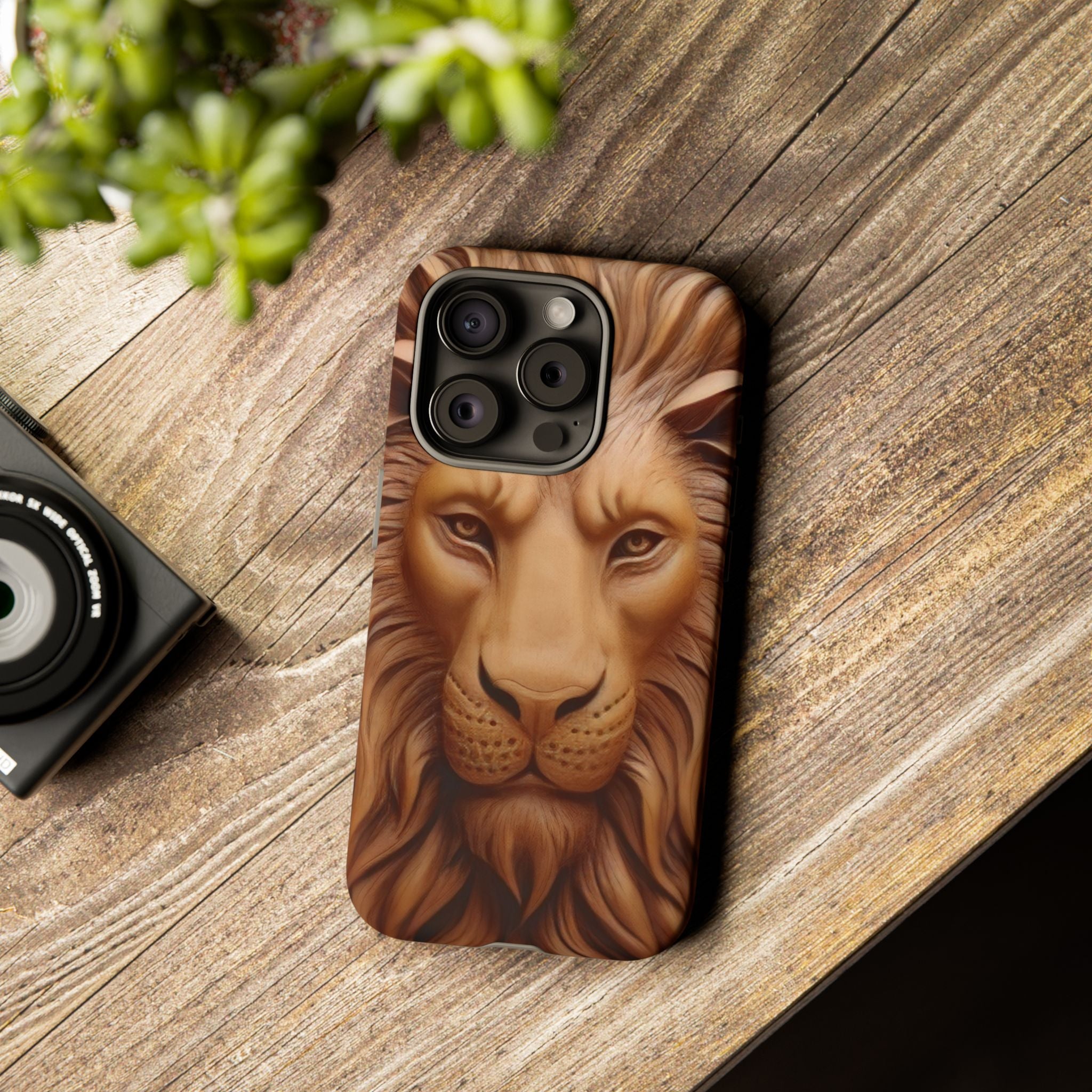 Majestic Lion Head Hexagon Stone iPhone Case