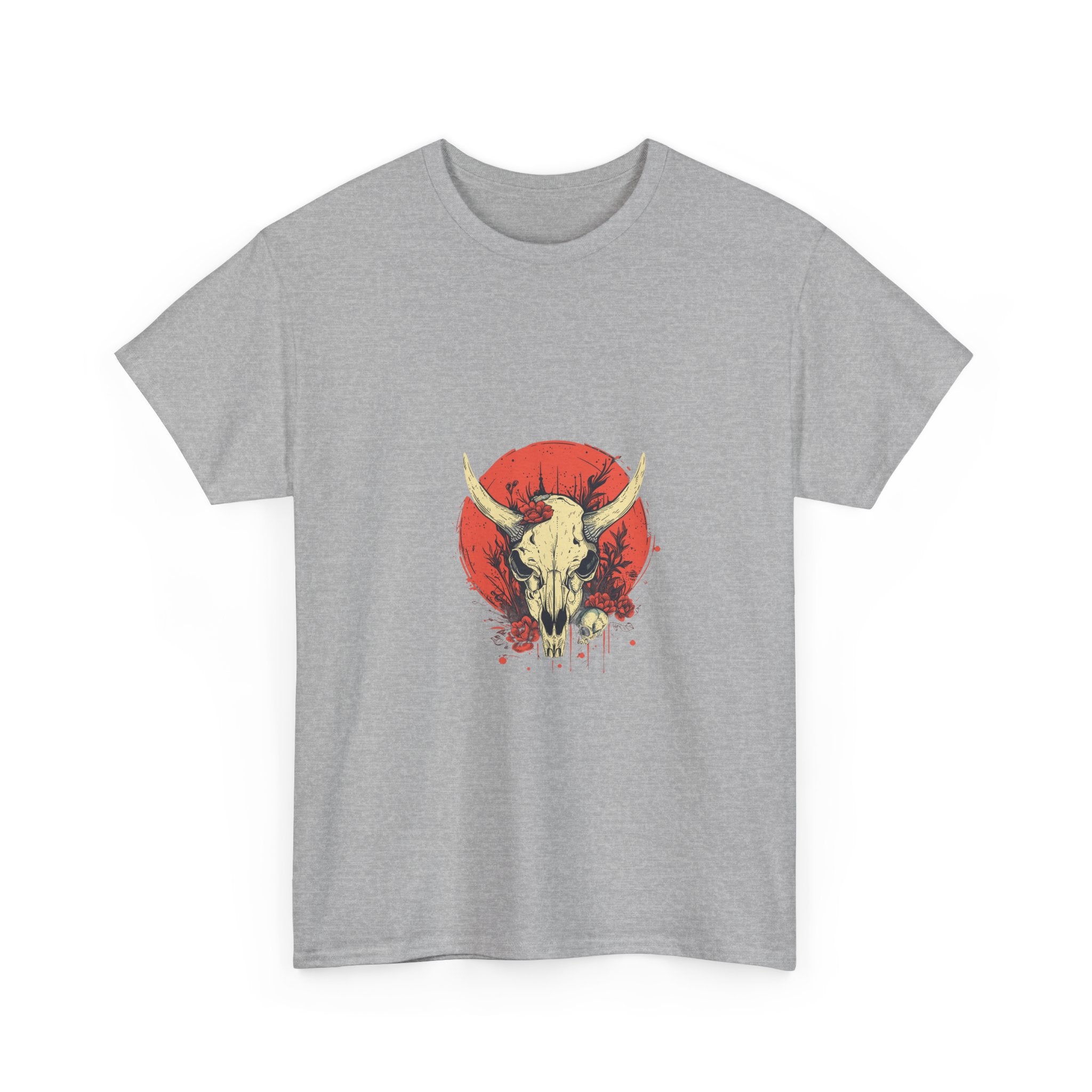 Gothic Bull Skull Floral T-Shirt