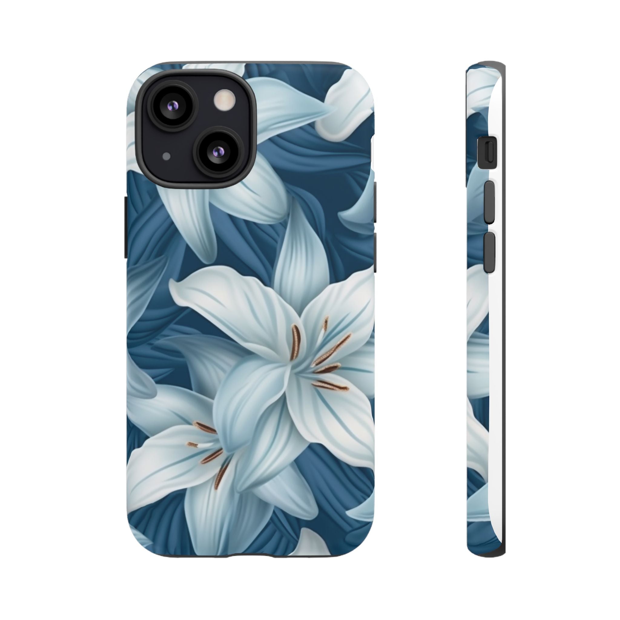 Pastel Blue Lily iPhone Case - Hexagon Stone