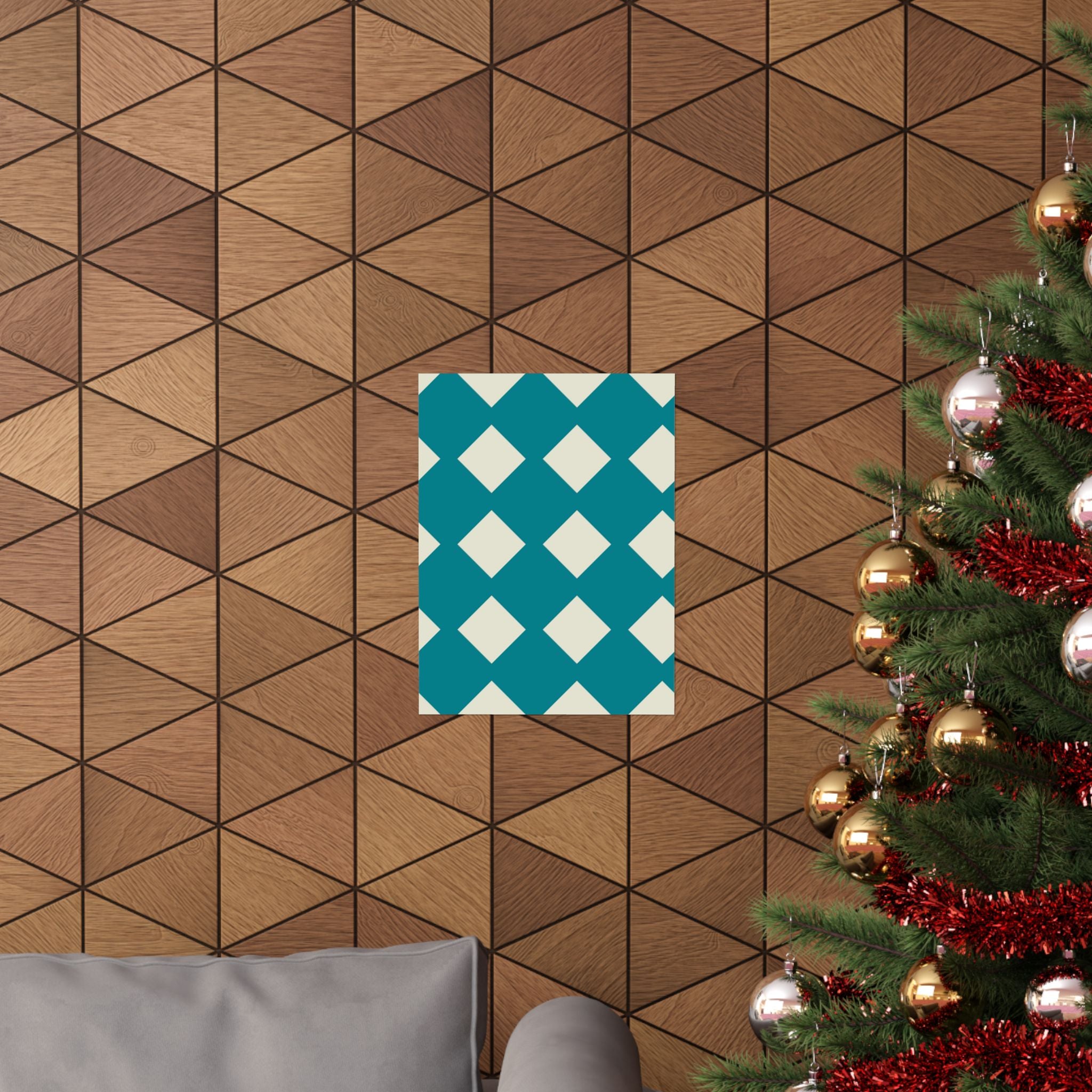 Teal & White Diamond Geometric Poster