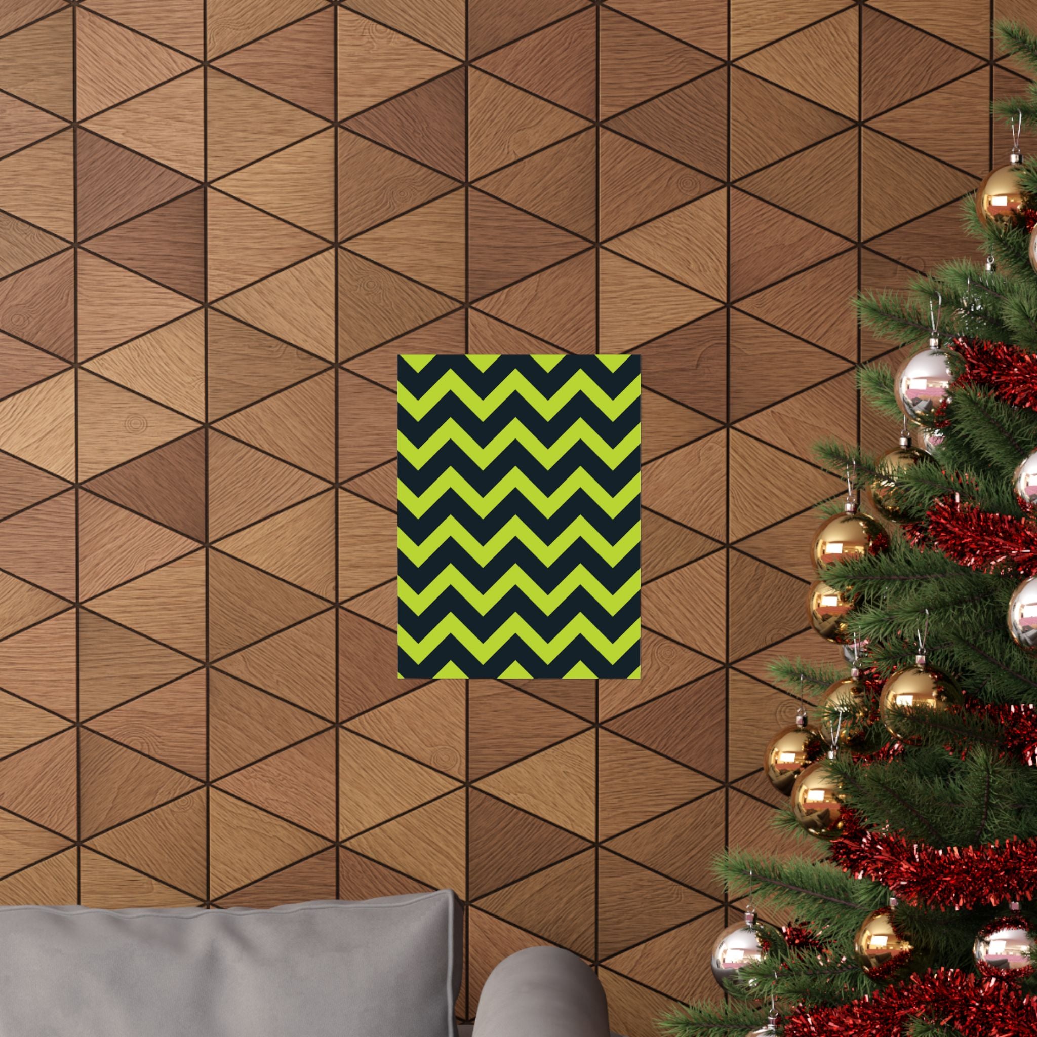 Neon Zigzag Green Geometric Art Poster