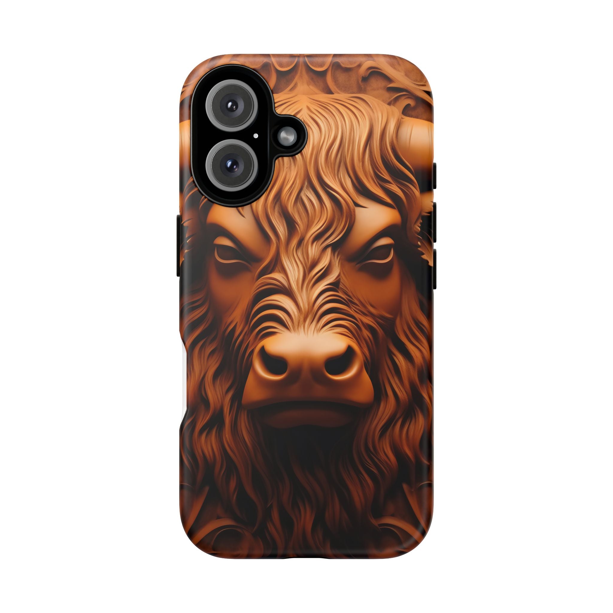 Bull Head Wood Carving iPhone Case - Rugged Texture