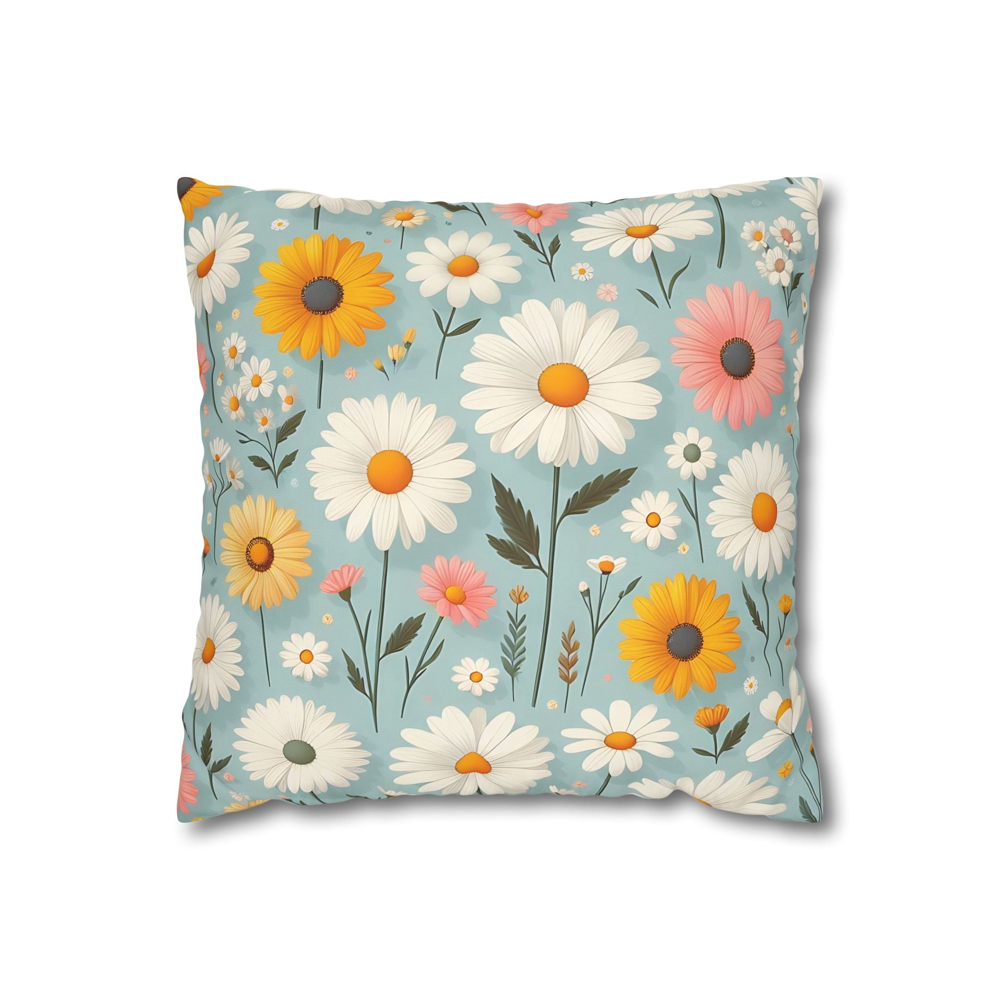 Floral Daisy Pillowcase - Blue & White