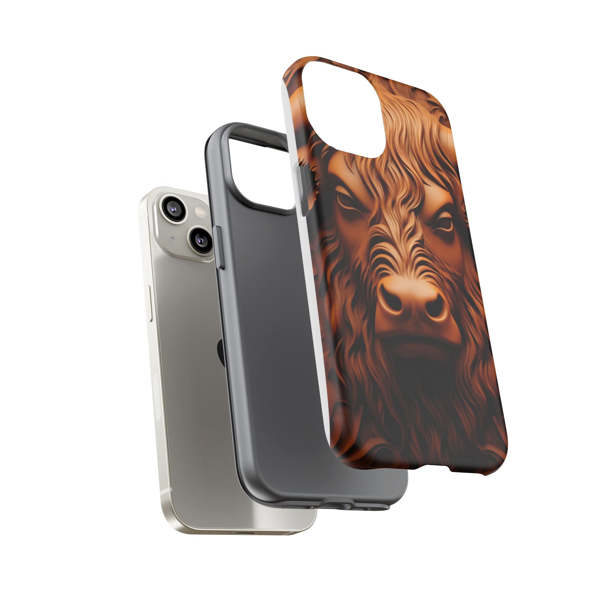 Bull Head Wood Carving iPhone Case - Rugged Texture