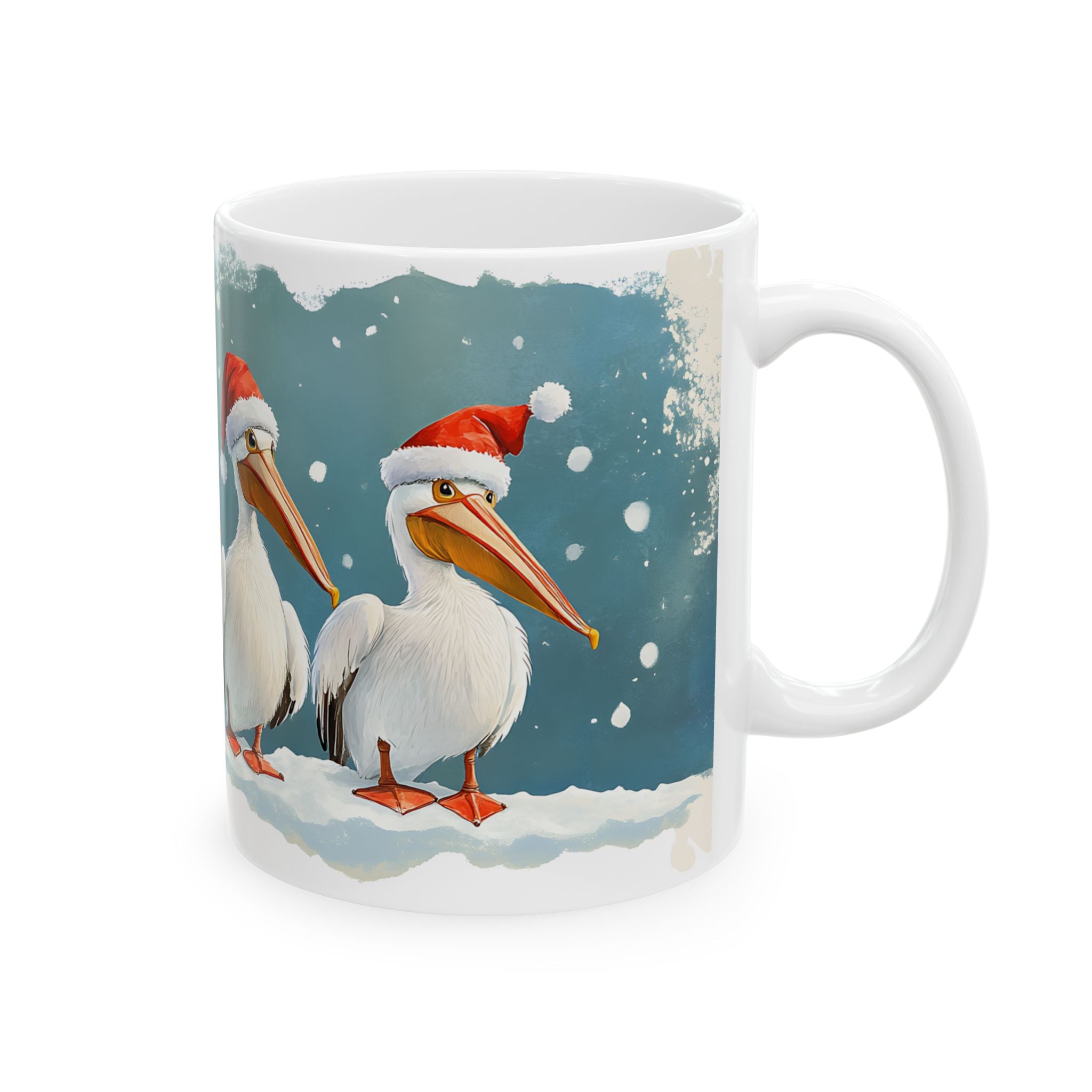 Snowy Pelican Christmas Mugs