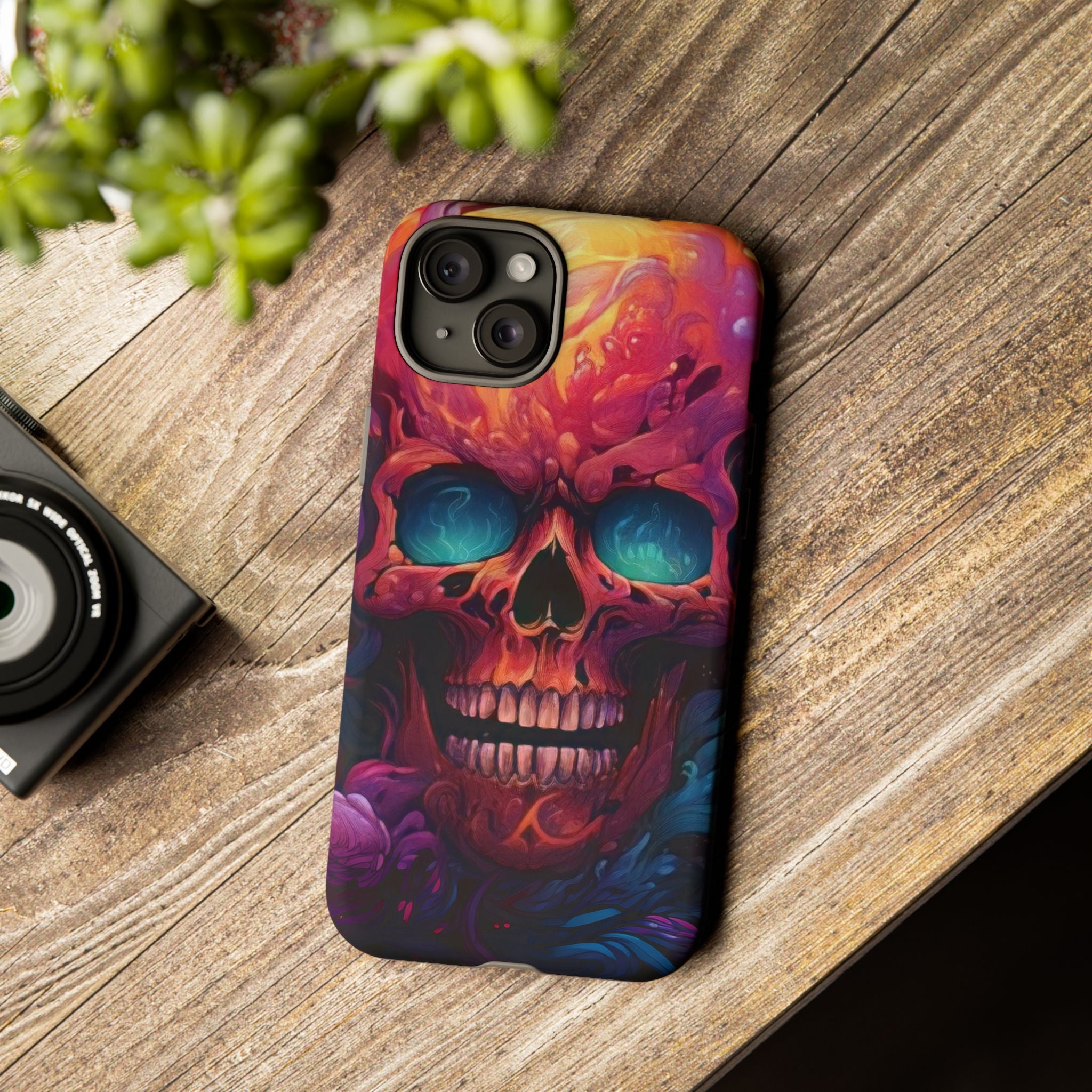 Fiery Skull Hexagon iPhone Case - Rugged Texture