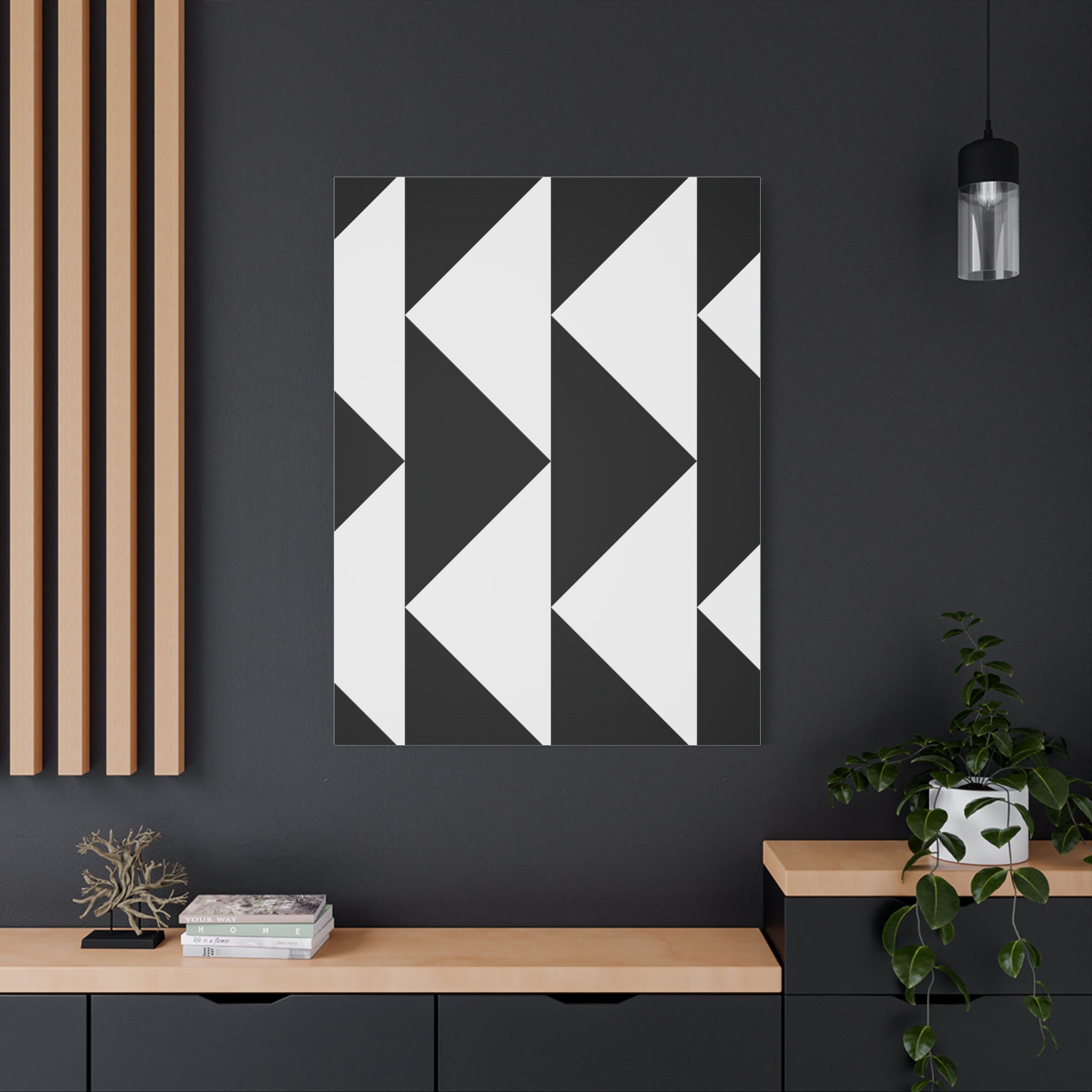 Black & White Triangle Geometric Canvas Art