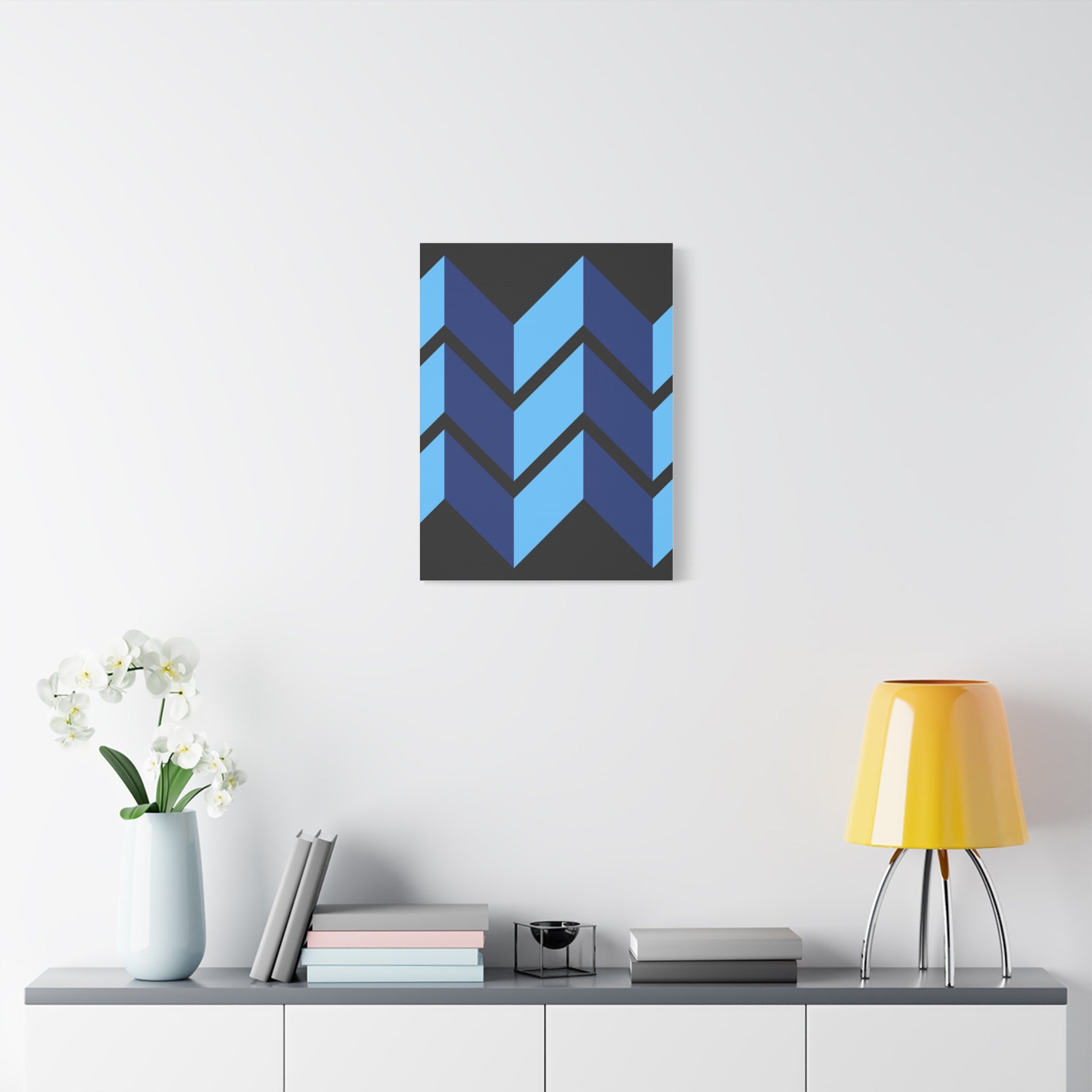 Abstract Blue Chevron Canvas Art