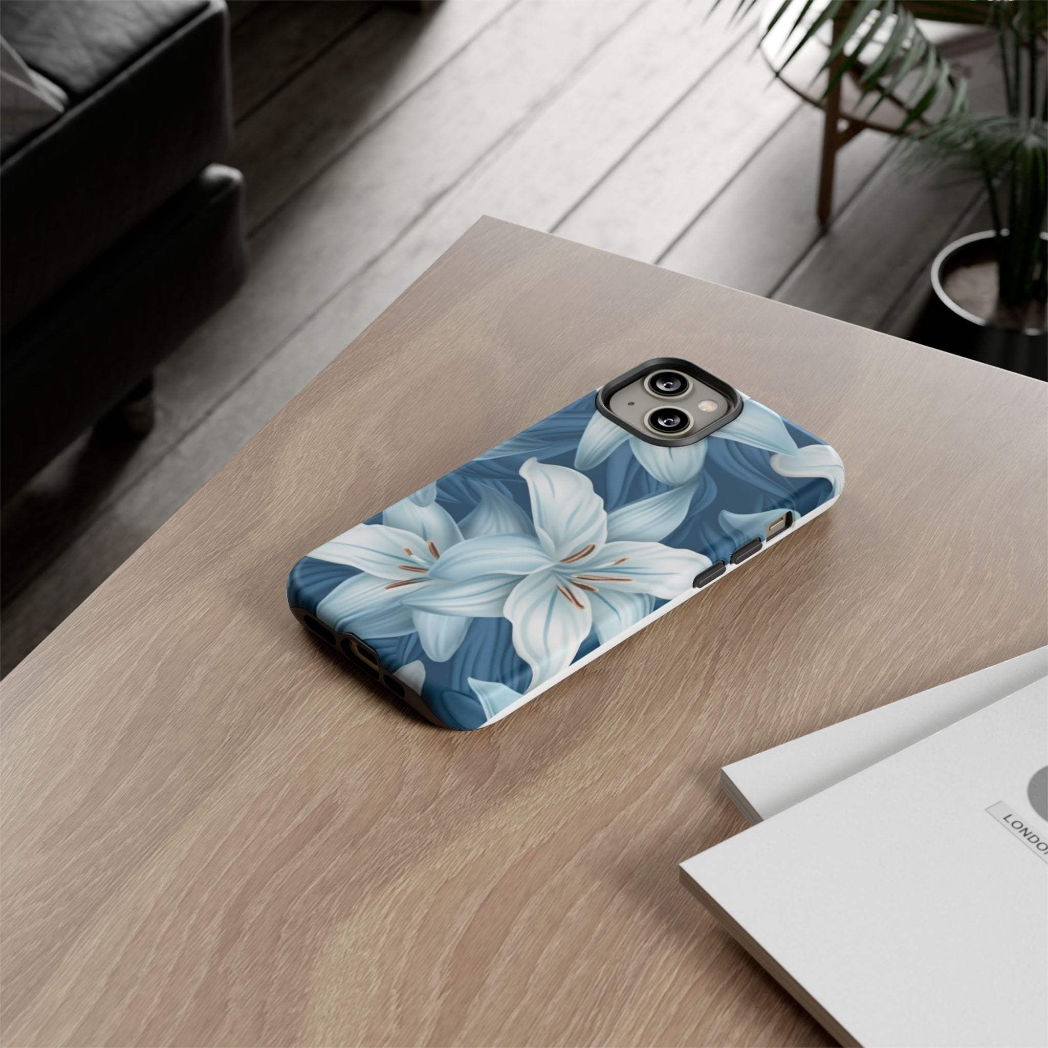 Pastel Blue Lily iPhone Case - Hexagon Stone