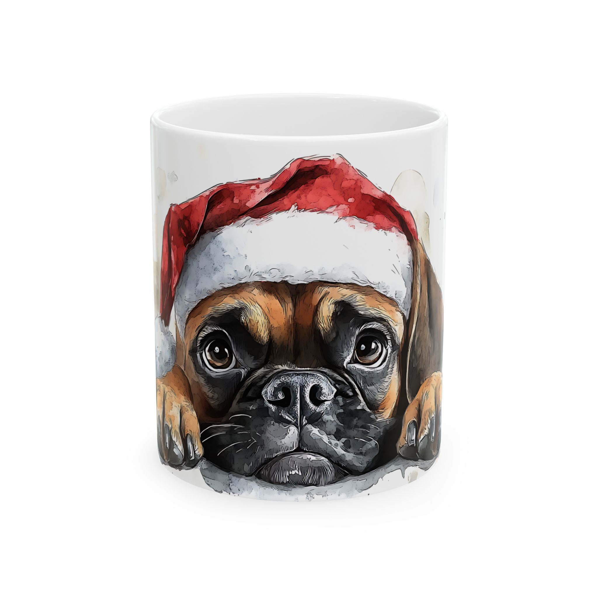 Boxer Puppy Santa Mug - Watercolor Art